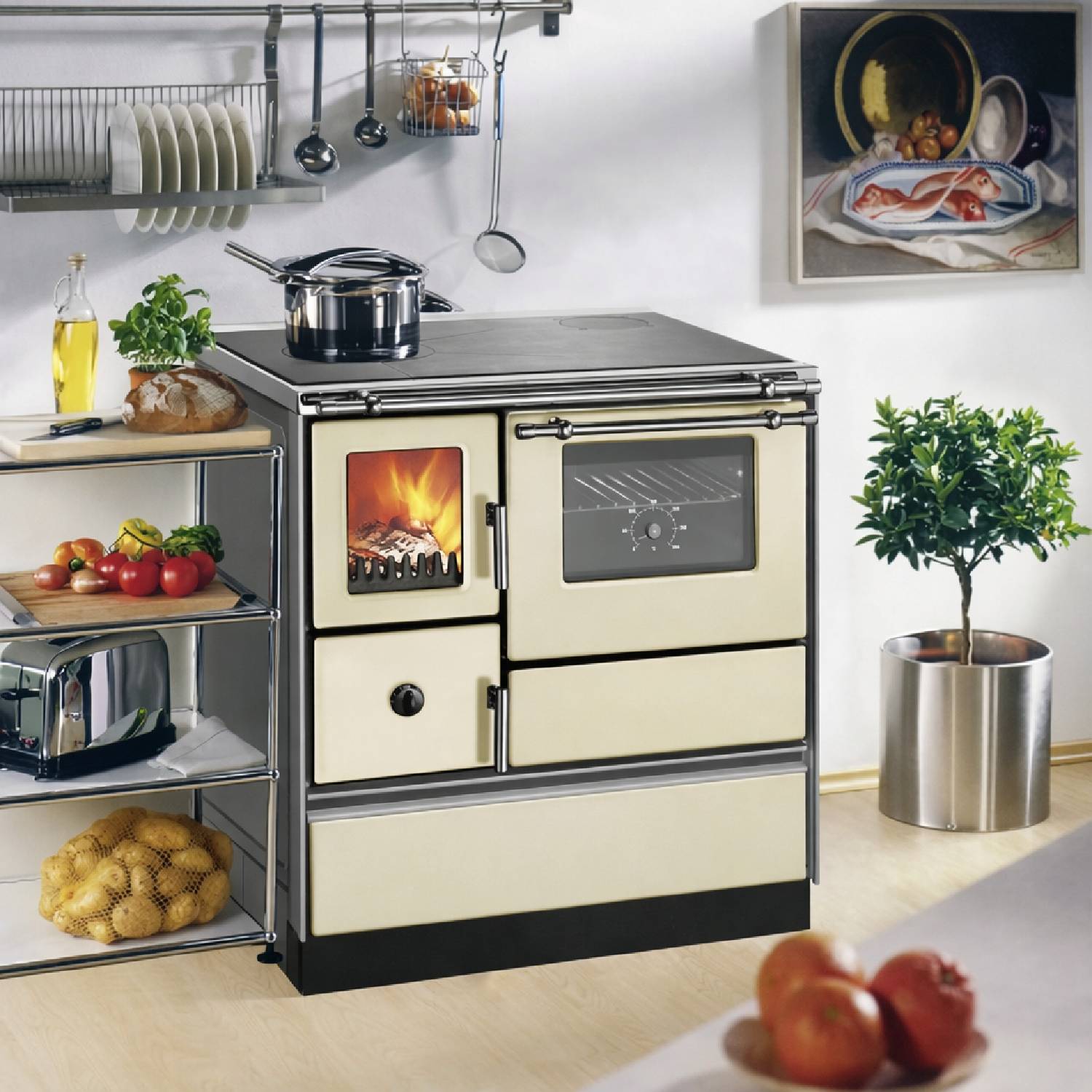 Westminster cuisinière à bois K 76F-70 avec fenêtre ivoire raccordement tuyaux gauche