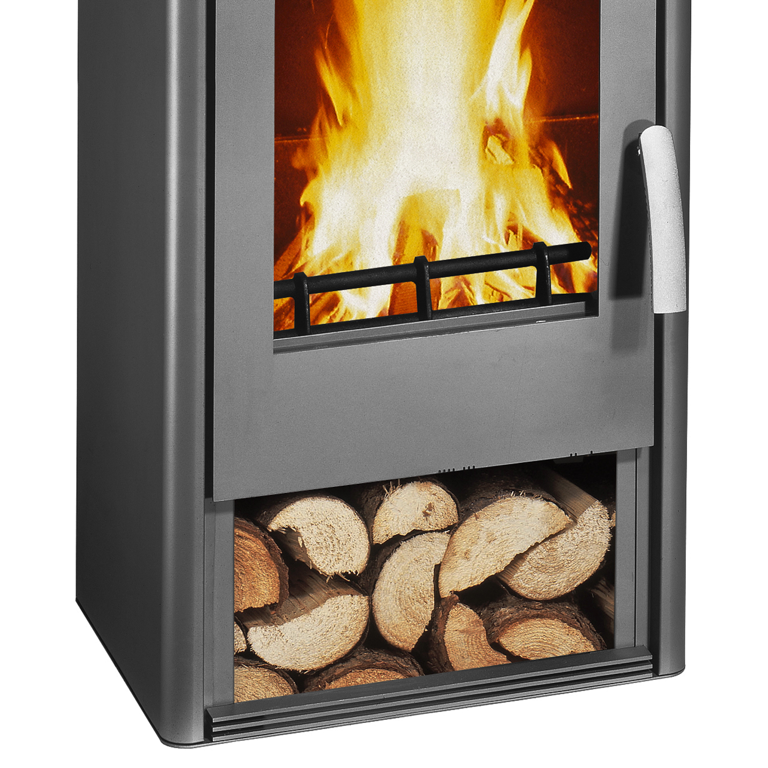Poêle à bois Wamsler Orpheus avec compartiment de maintien au chaud en acier gris 8 kW
