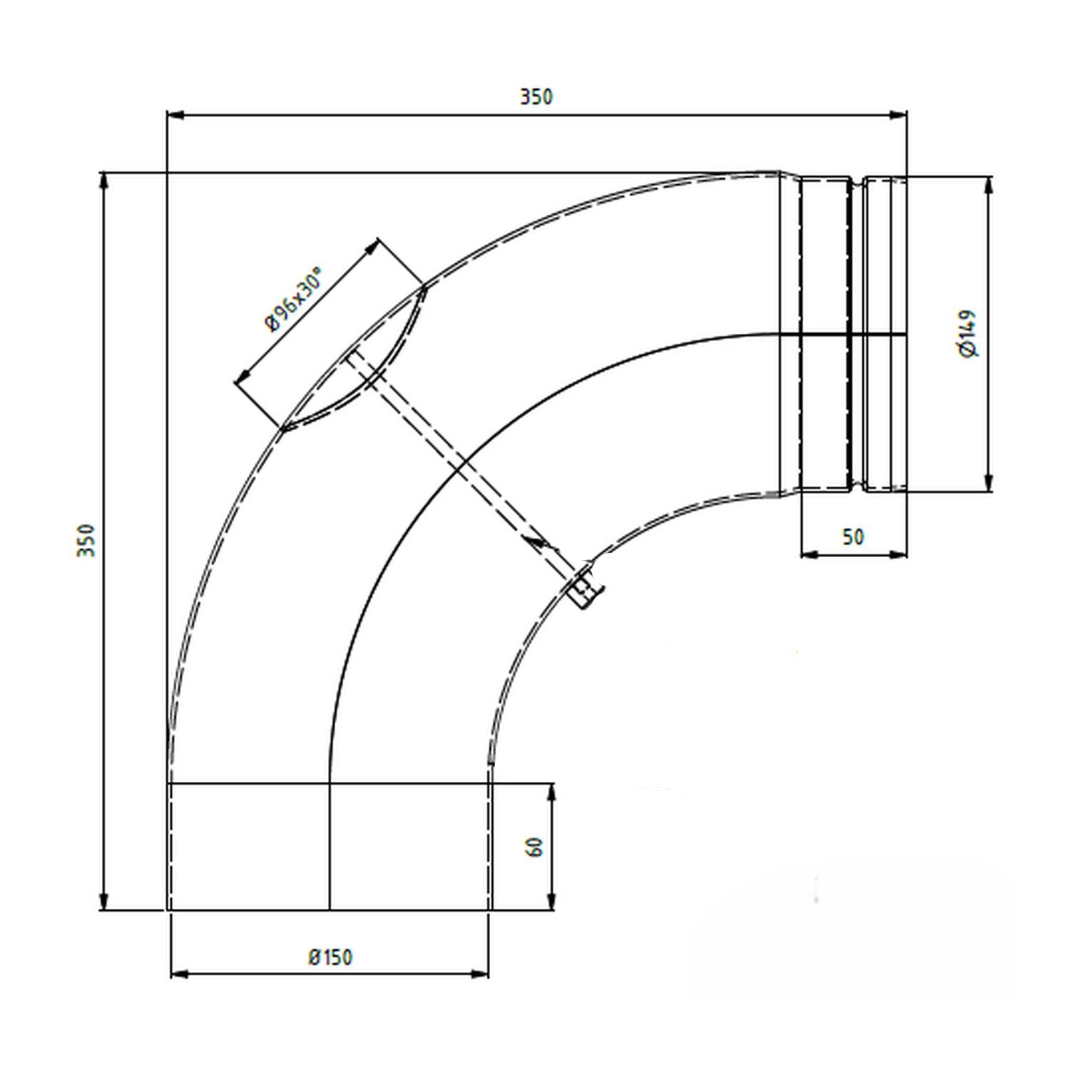 Raik coude LS diamètre 150/90° 2,00mm rétreint lisse avec porte intégrée noir