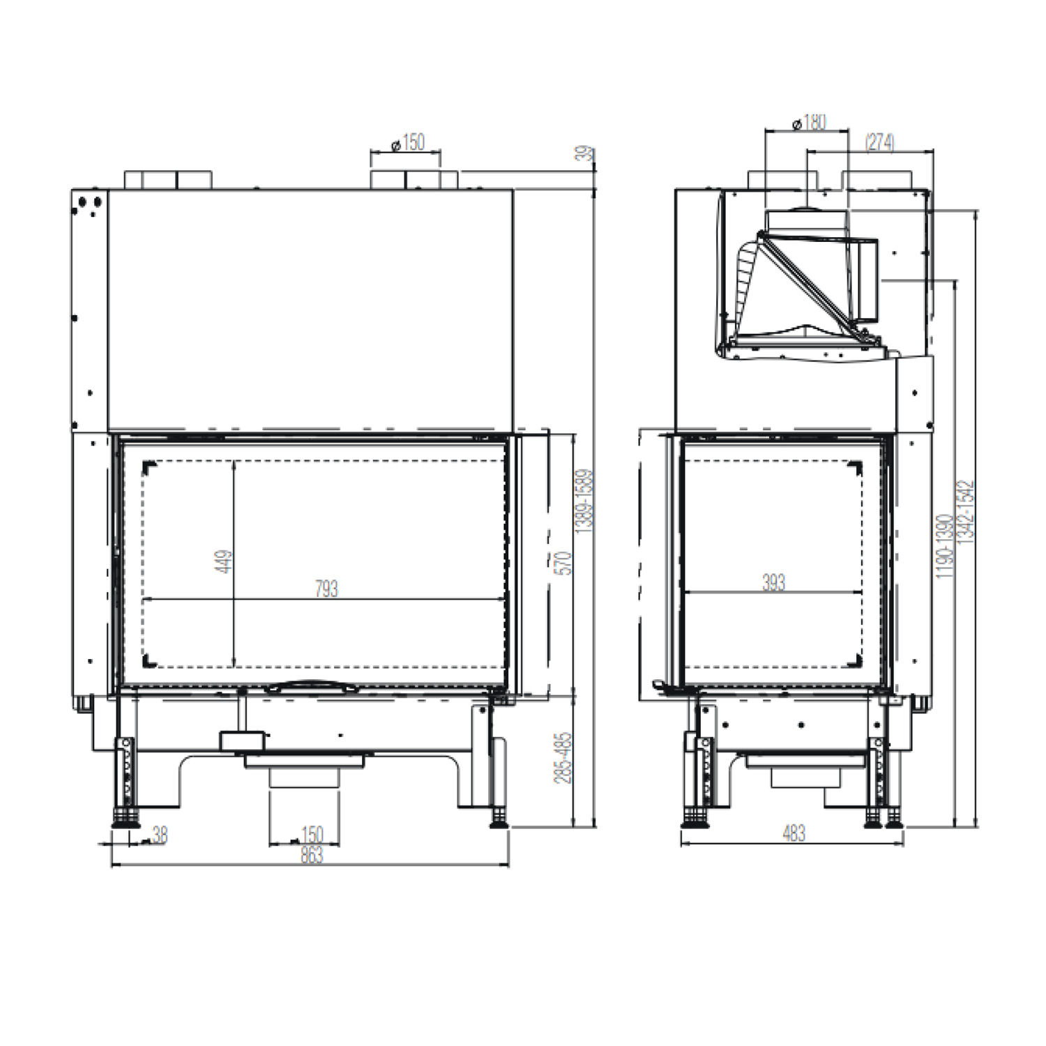 Austroflamm 89x49x57 S 2.0 Insert de cheminée angle droit