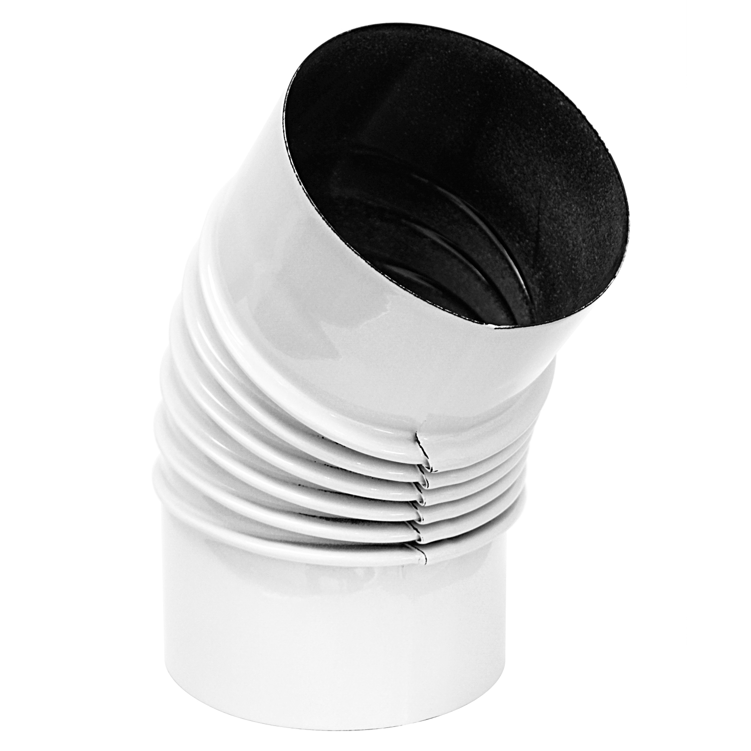 Coude de conduit de fumée / Coude de tuyau de poêle émaillé 130mm - Coude à 45° nervuré blanc avec ouverture de nettoyage