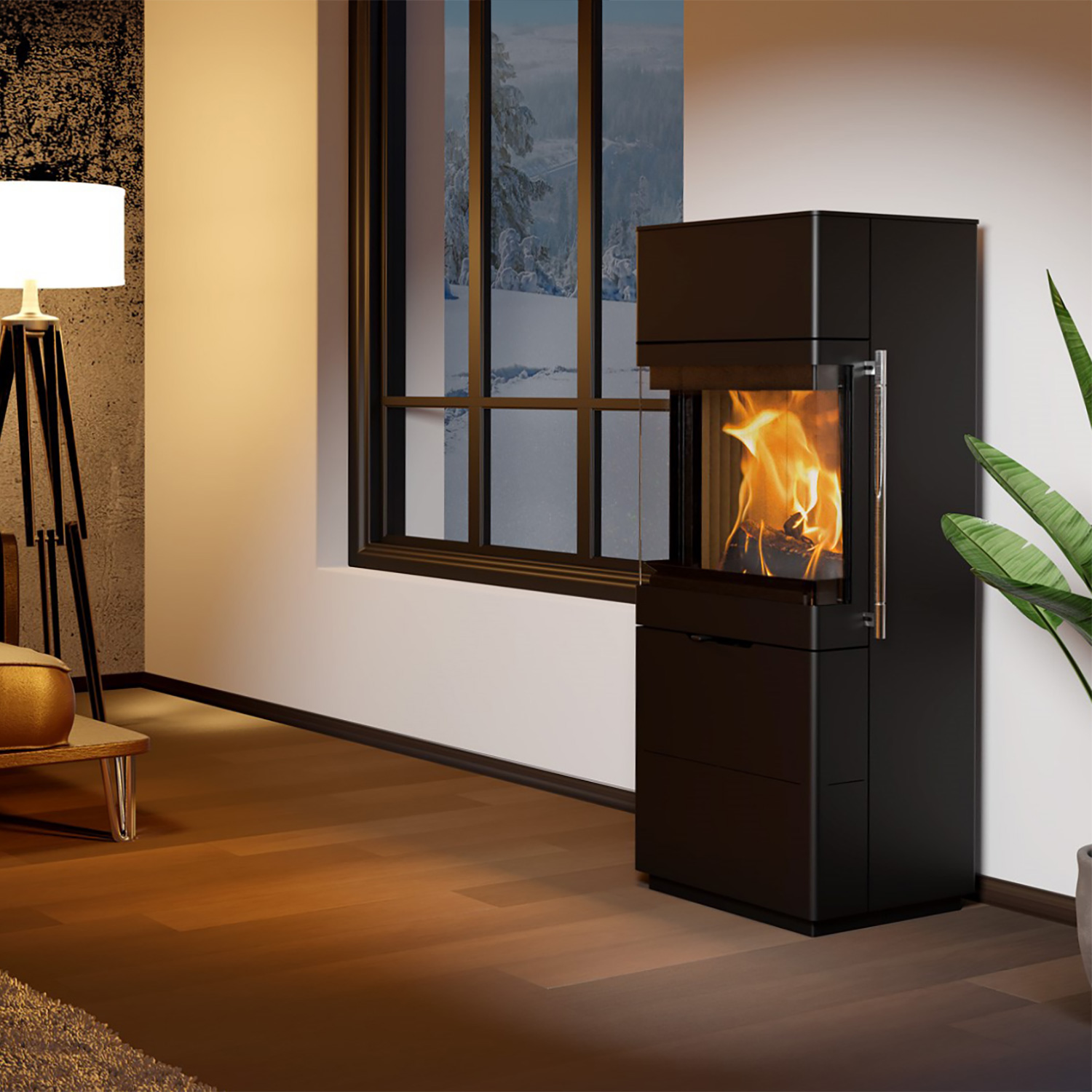 Poêle à bois Lotus Allure en acier noir, évacuation des fumées à l'arrière