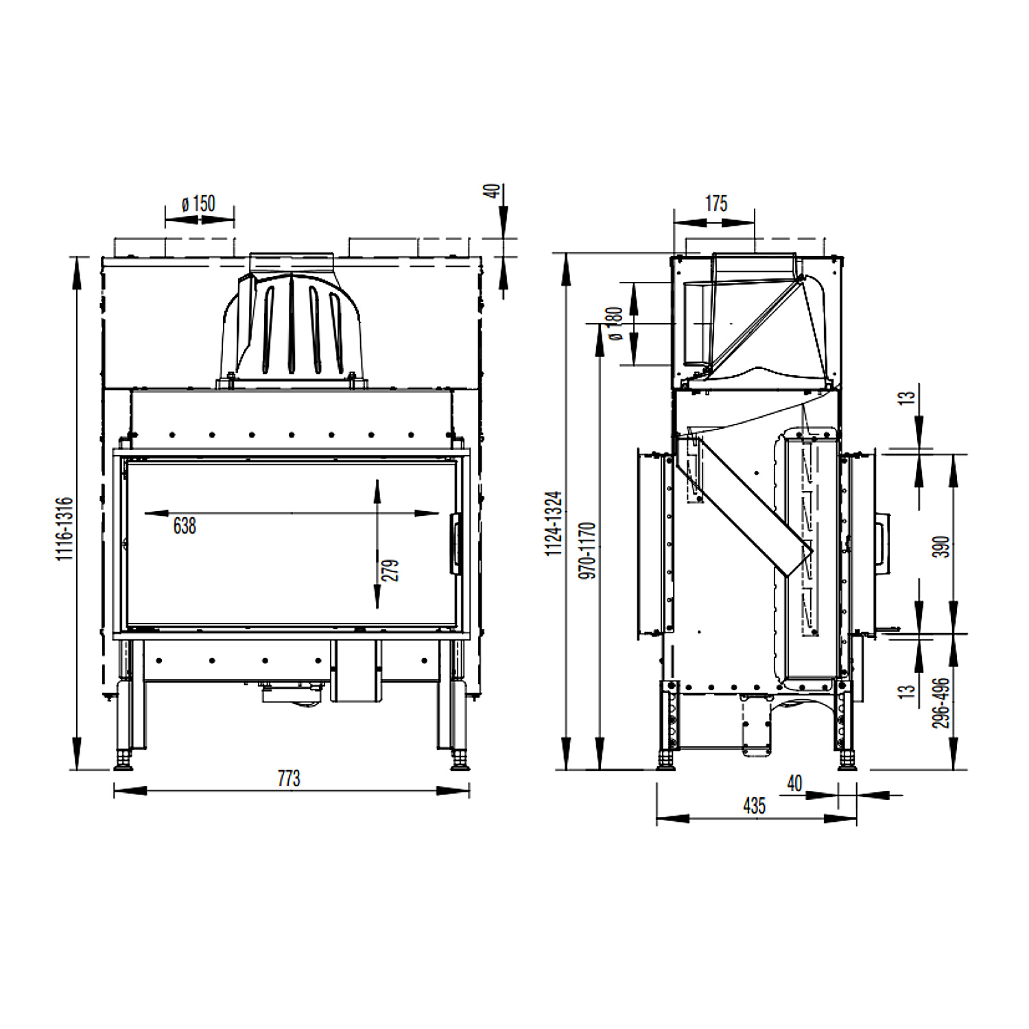 Austroflamm 75x39 K II 2.0 Insert de cheminée Tunnel