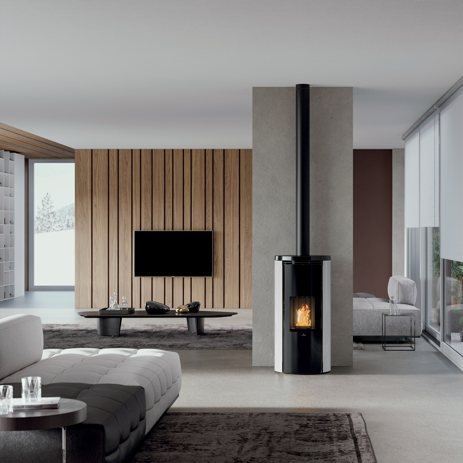 Edilkamin Celia Air Tight Plus poêle à granulés acier noir / verre blanc Edilkamin Celia Air Tight Plus poêle à granulés acier noir / verre blanc