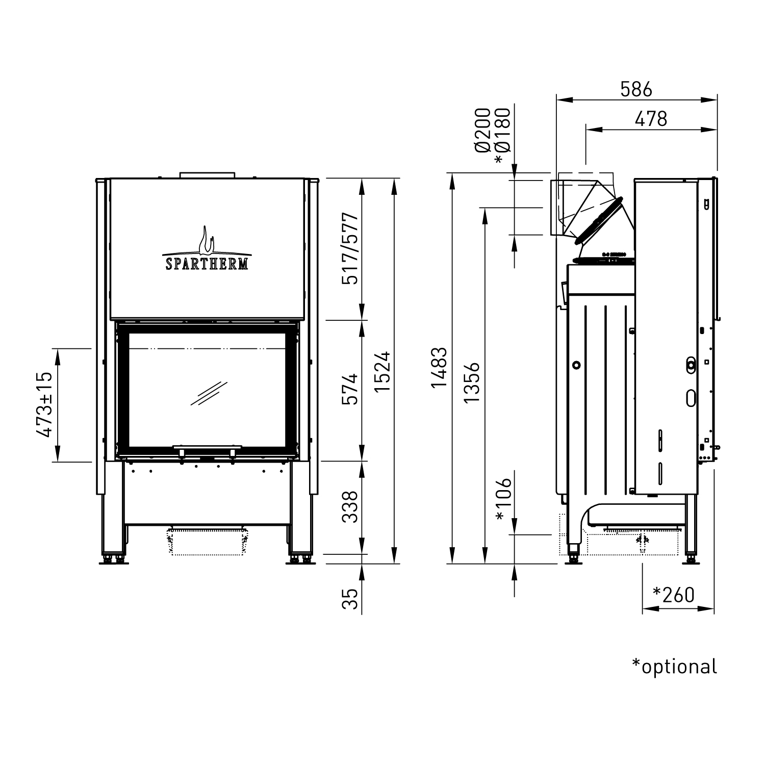 Spartherm Varia 1Vh-4S RLU insert de cheminée 57 cm