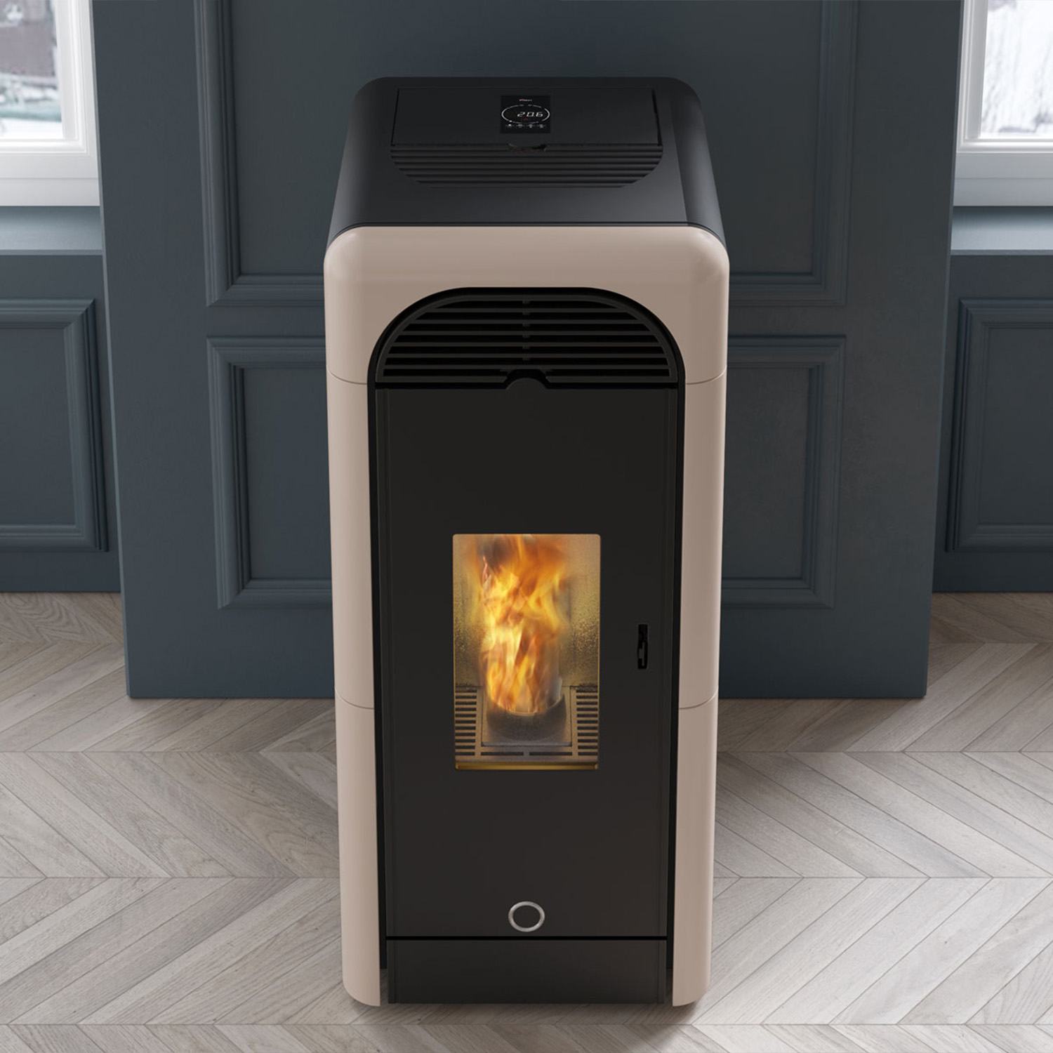 EK63 Berry 90+ Evo Poêle à granulés céramique gris tourterelle
