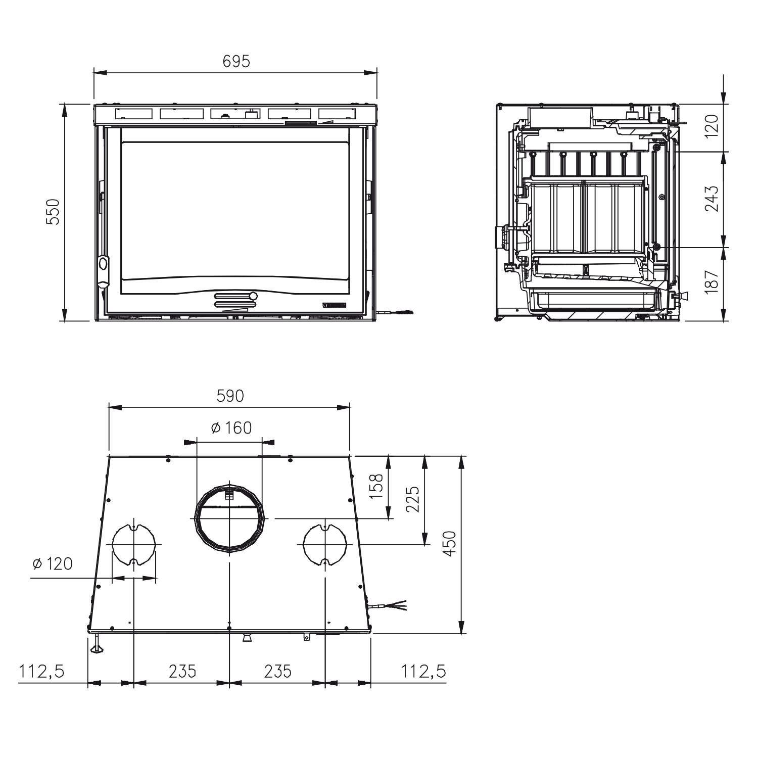 La Nordica Inserto 70.165 Ventilato insert de cheminée à bois acier noir