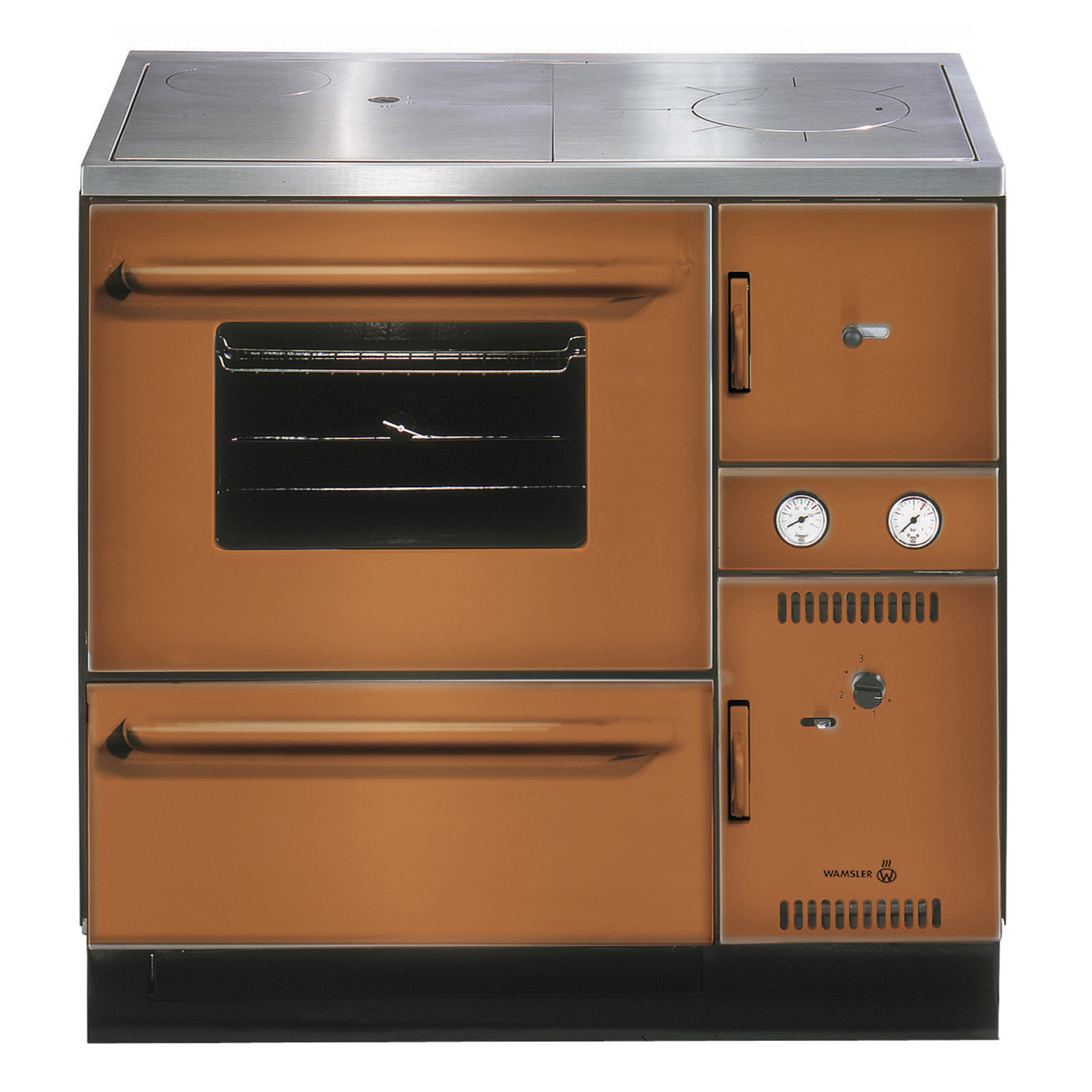 Wamsler K 148 cuisinière à bois avec système de chauffage à eau Maron, conduit de fumée à gauche