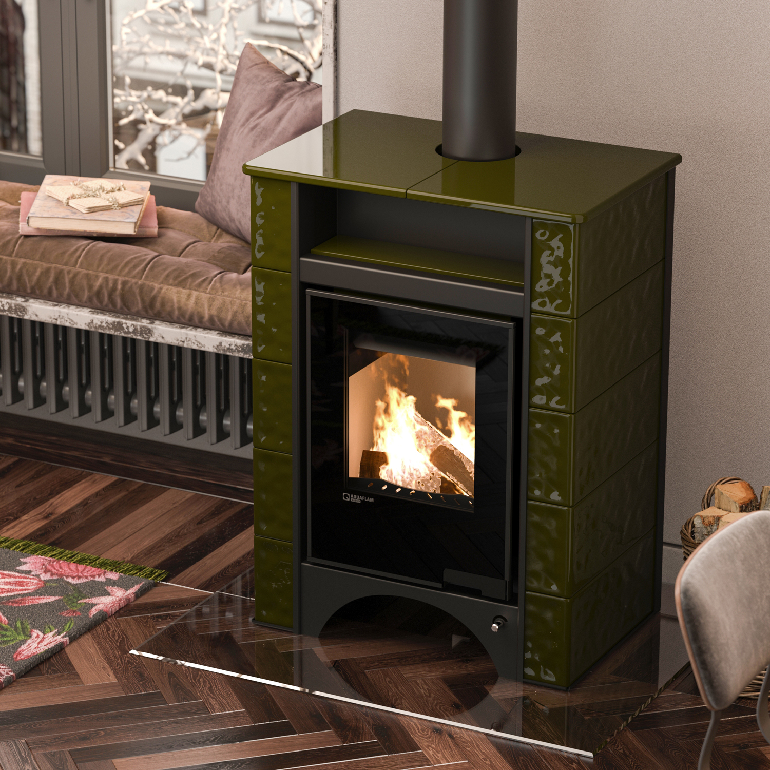 Aquaflam Vario Peru Manuel Poêle à bois hydraulique Vert 11/5 kW