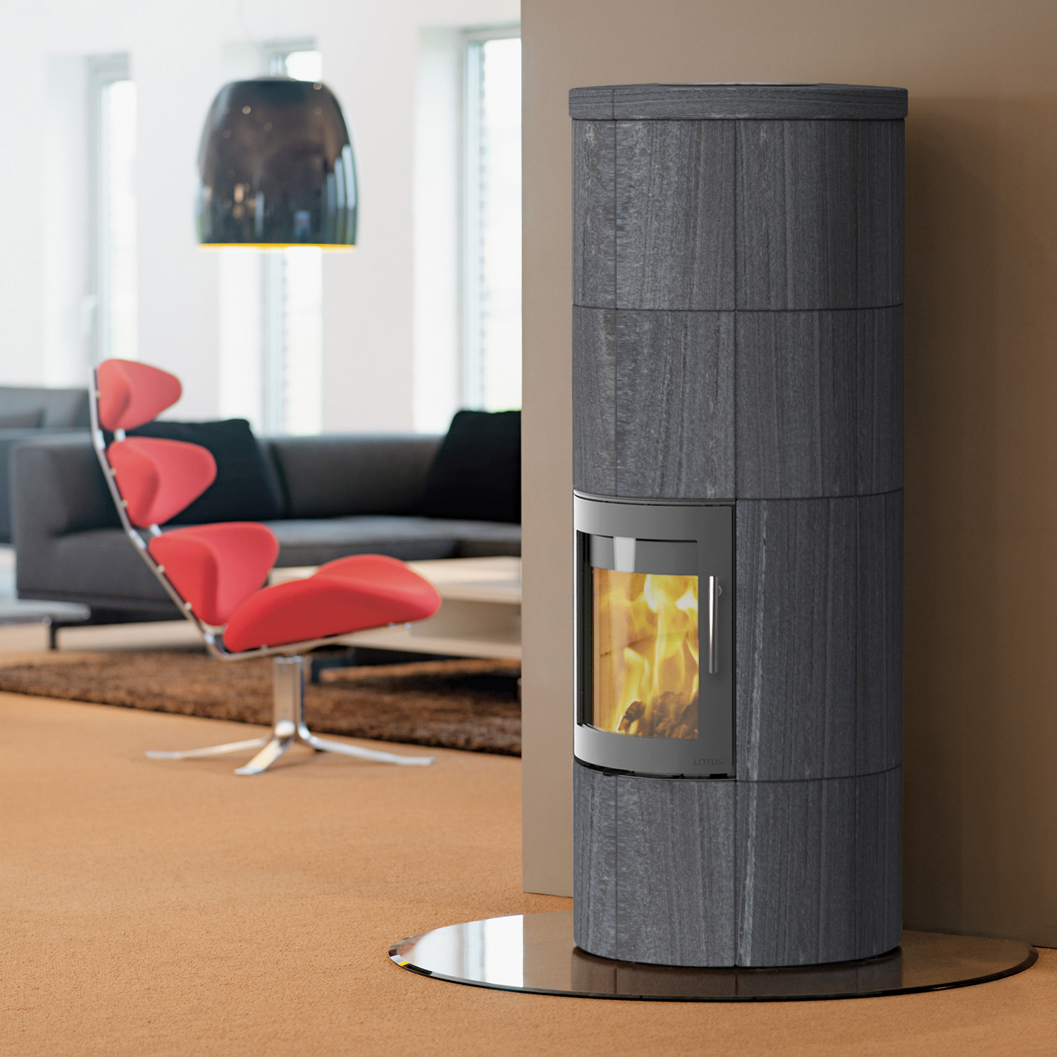Poêle à bois Lotus M2 Gris/ Indian Night, sortie de fumée arrière