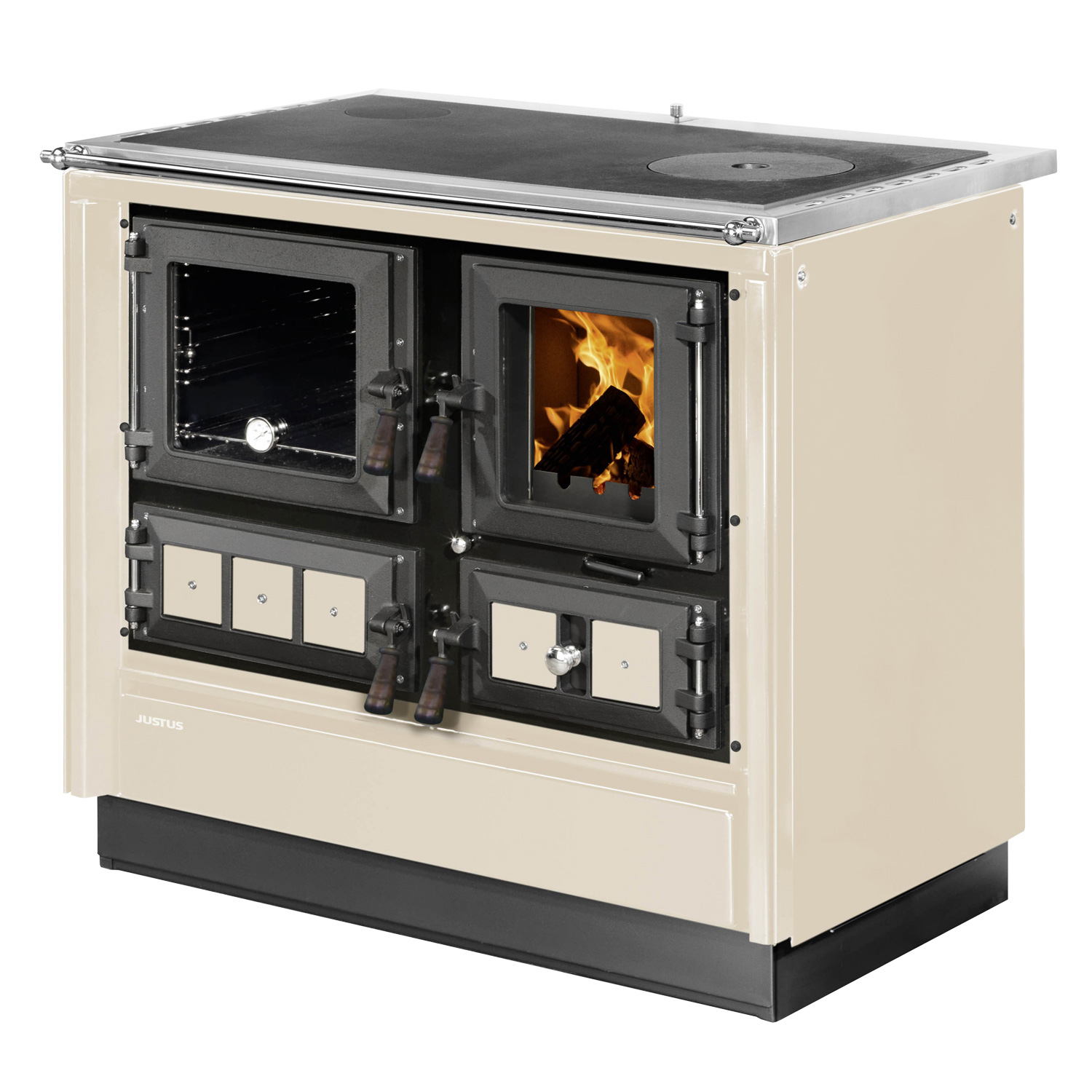 Justus Rustico-90 2.0 Poêle de cuisine en acier crème, compartiment de cuisson à gauche
