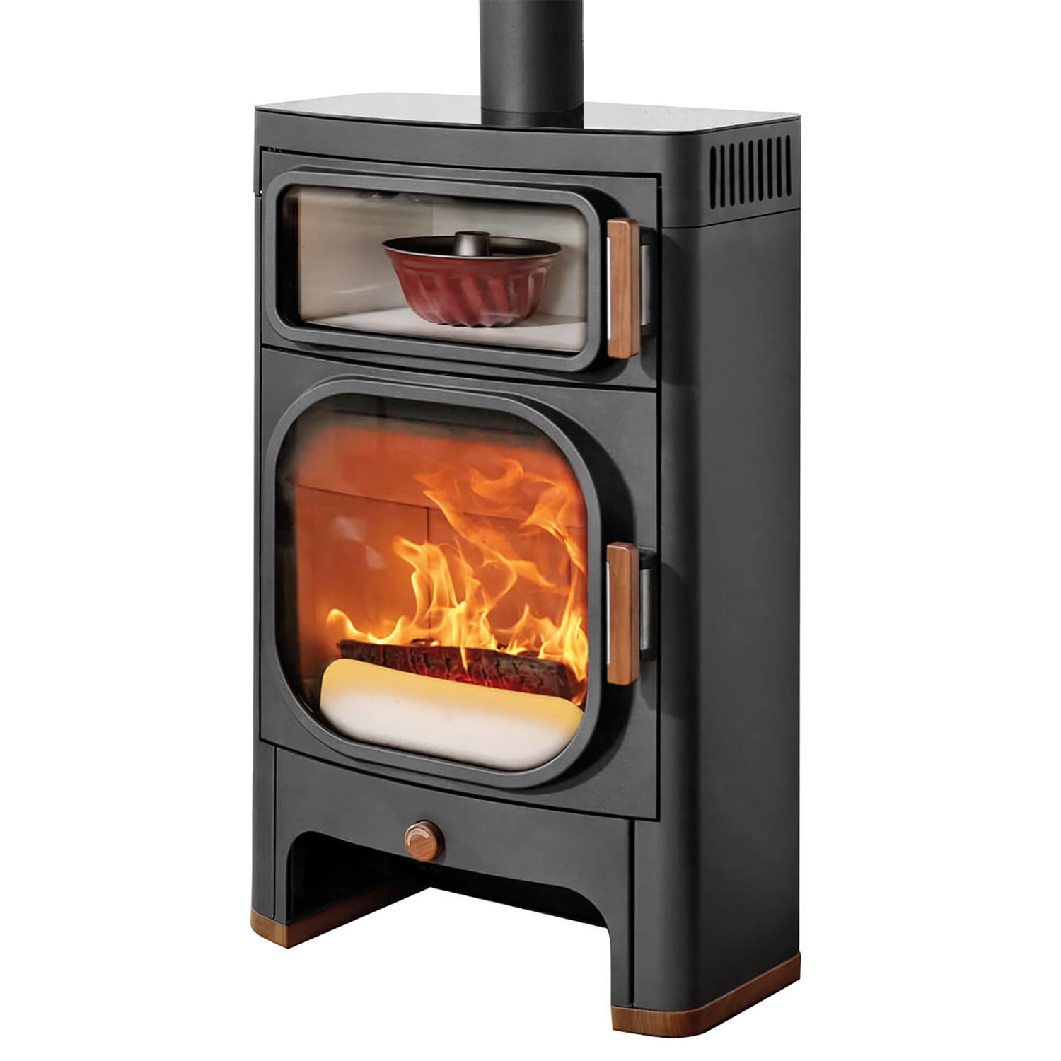 Austroflamm Heidi Back 2.0 Poêle à bois en acier gris fonte avec évacuation des fumées par le haut