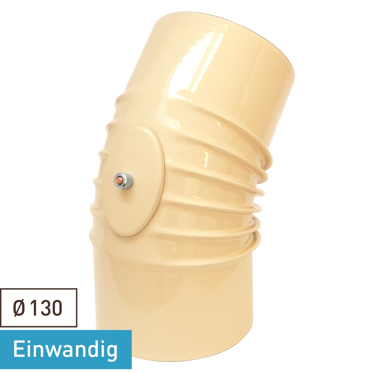 Coude de conduit de fumée / Coude de tuyau de poêle émaillé 130 mm - Coude de 45° nervuré ivoire avec ouverture de nettoyage