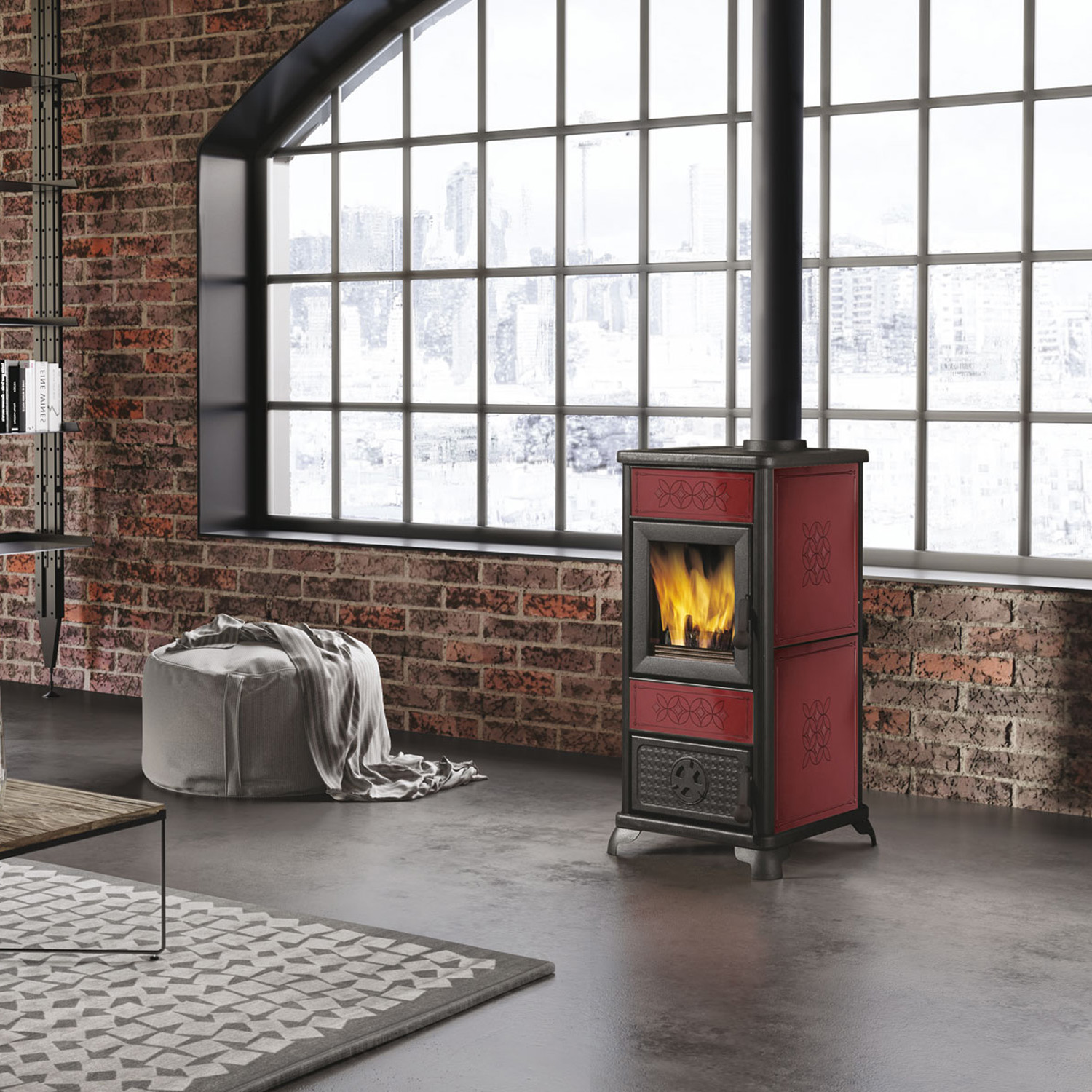 EK63 Decor Evo Poêle à bois céramique bordeaux