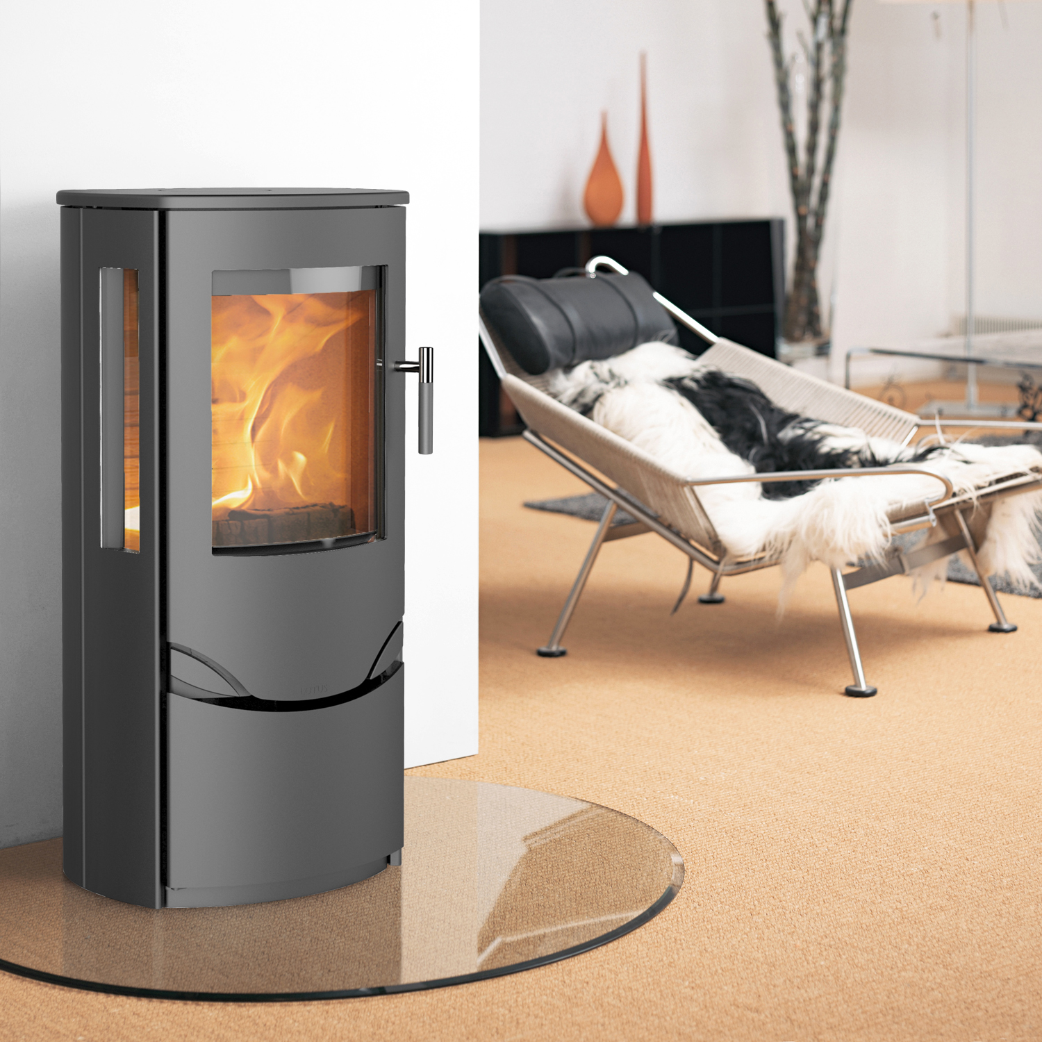 Poêle à bois Lotus Prio 6 gris, sortie de fumée à l'arrière