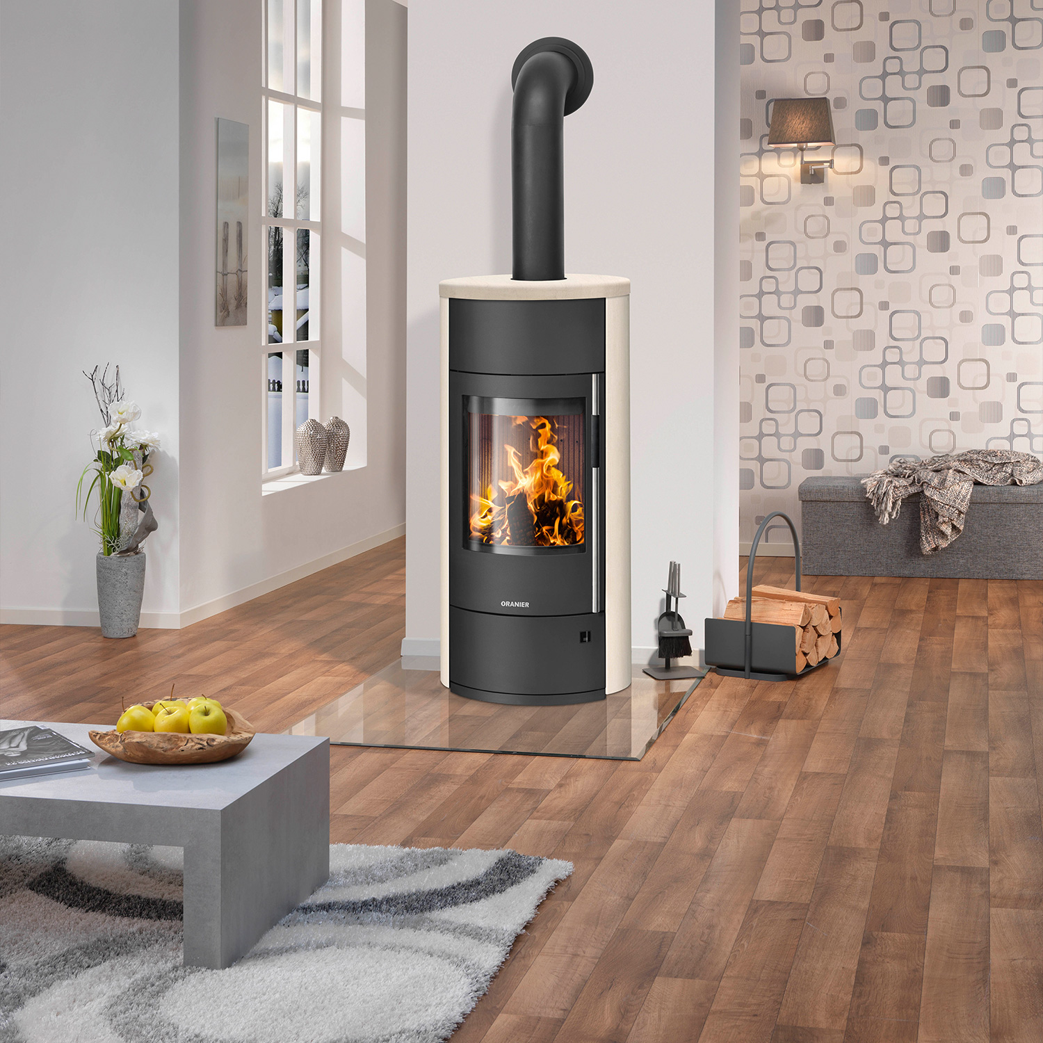 Oranier Polar Neo Vantage W+ Poêle à bois Acier Noir / Pierre calcaire Crème