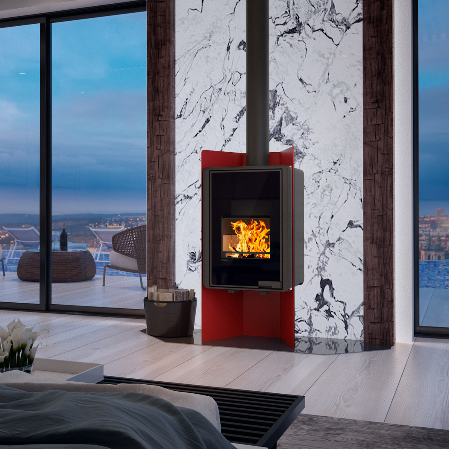 HS Flamingo Deluxe Pulau Poêle à bois Rouge