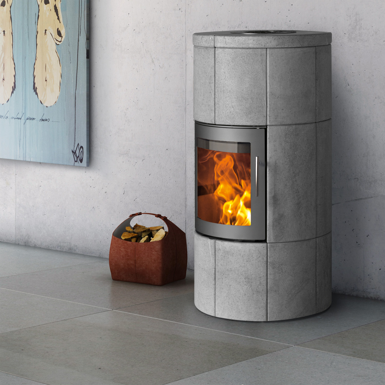 Poêle à bois Lotus M1 Gris / Pierre ollaire, évacuation des fumées à l'arrière