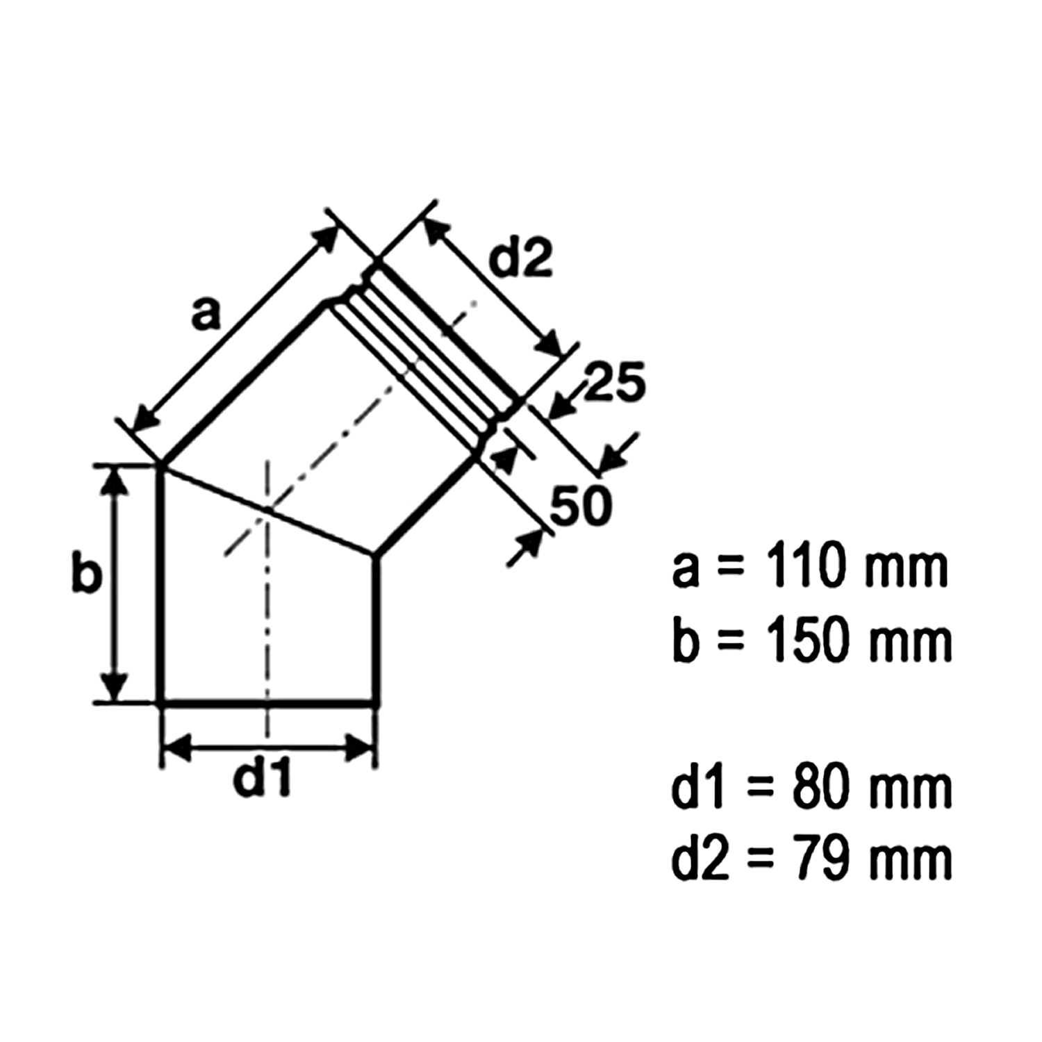Coude de tuyau de poêle / conduit de fumée Raik 80mm - 45°