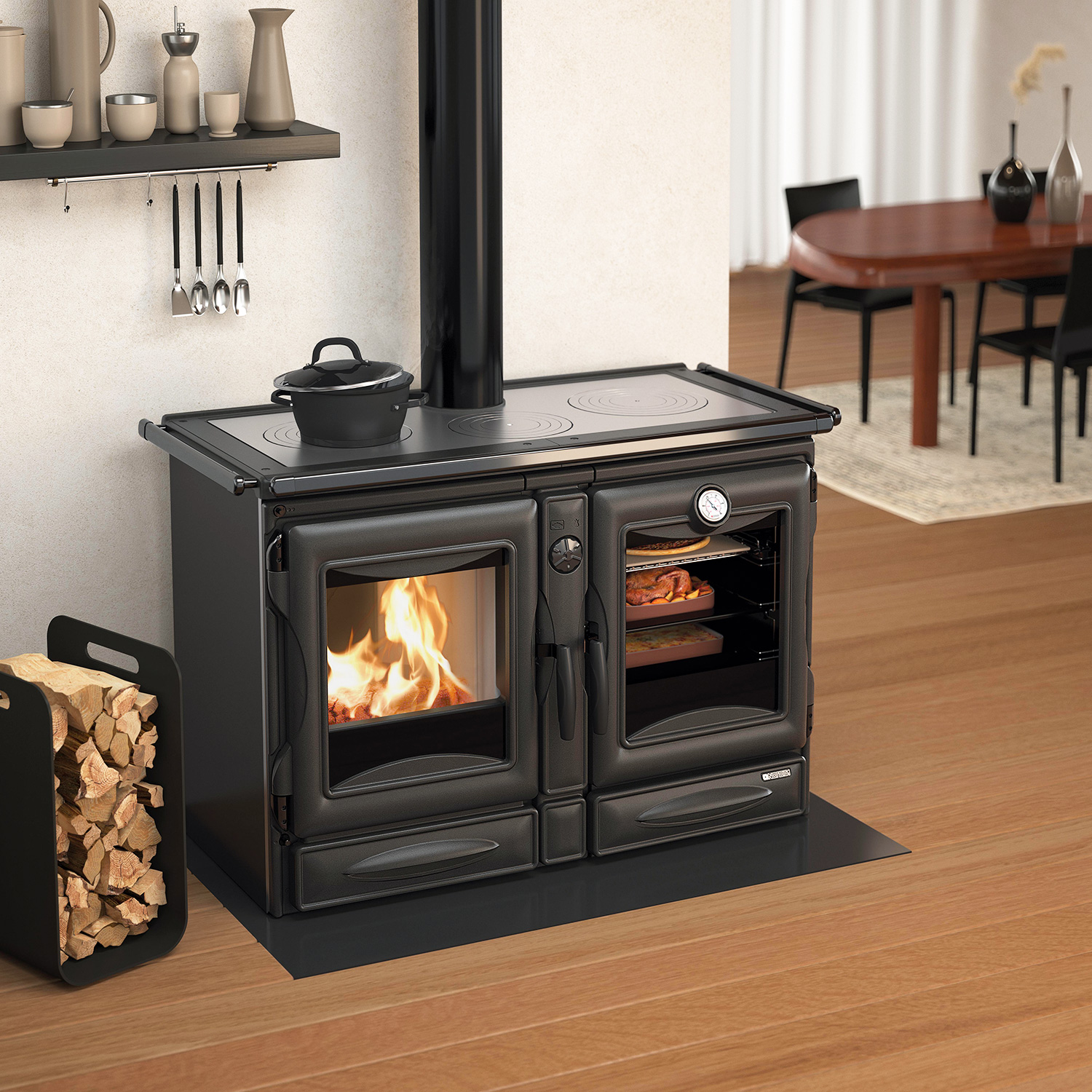 La cuisinière à bois La Nordica Prestige Line Alaska noire vitrée