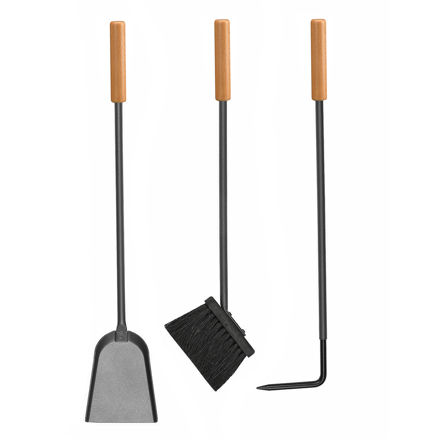 Raik Holzkorb & Ensemble d'outils de cheminée 3 pièces, hêtre anthracite