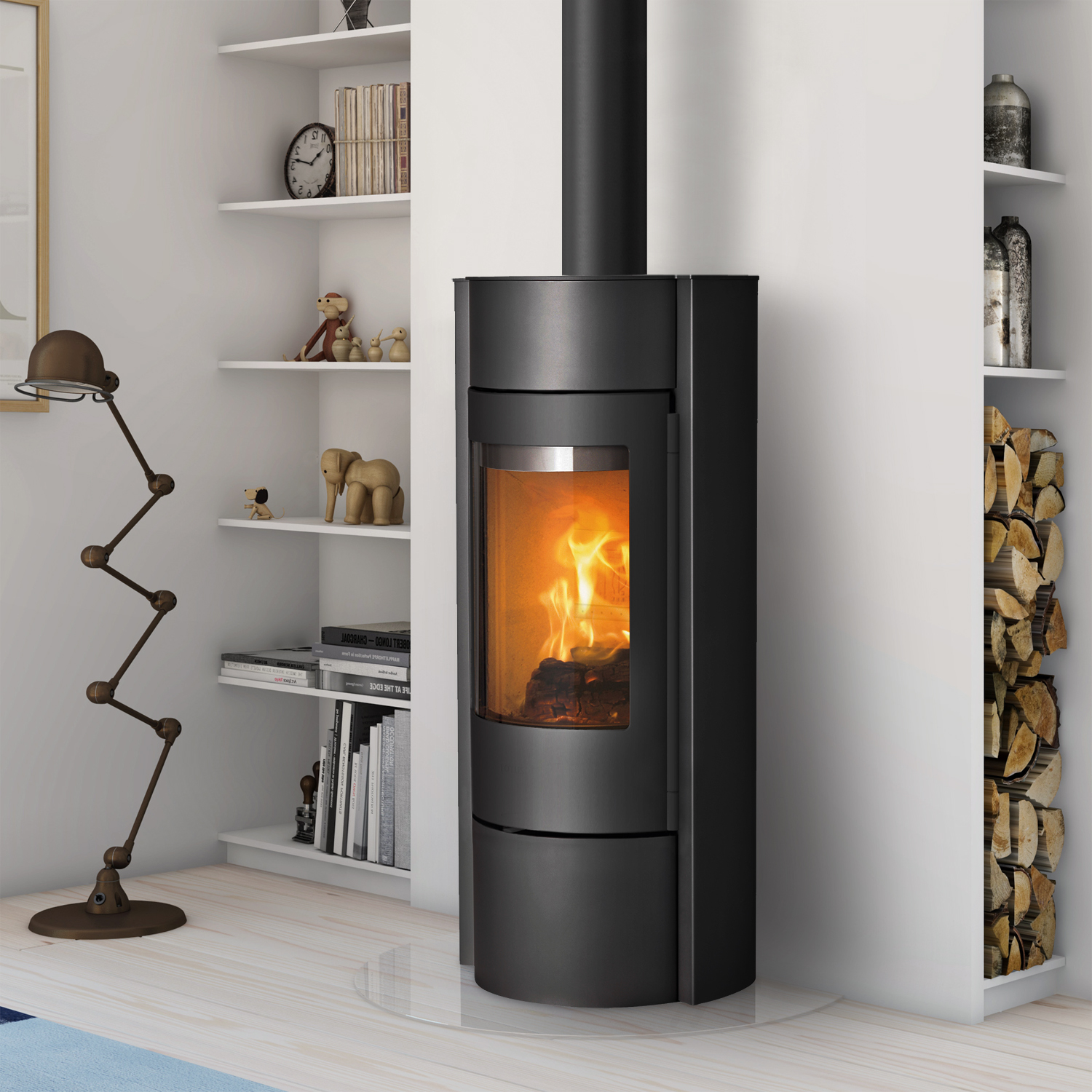 Poêle à bois Lotus Prestige MST Noir, sortie de fumée par le haut