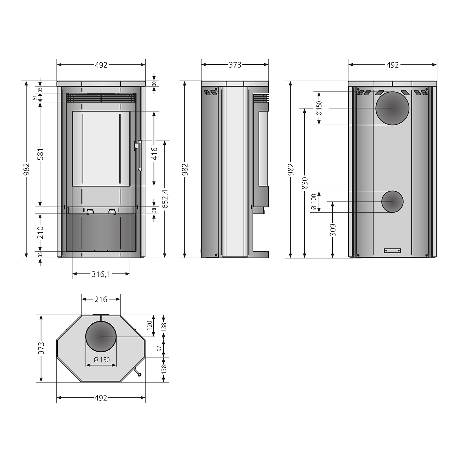Justus Usedom 5 Poêle à bois en acier noir Justus Usedom 5 Poêle à bois en acier noir