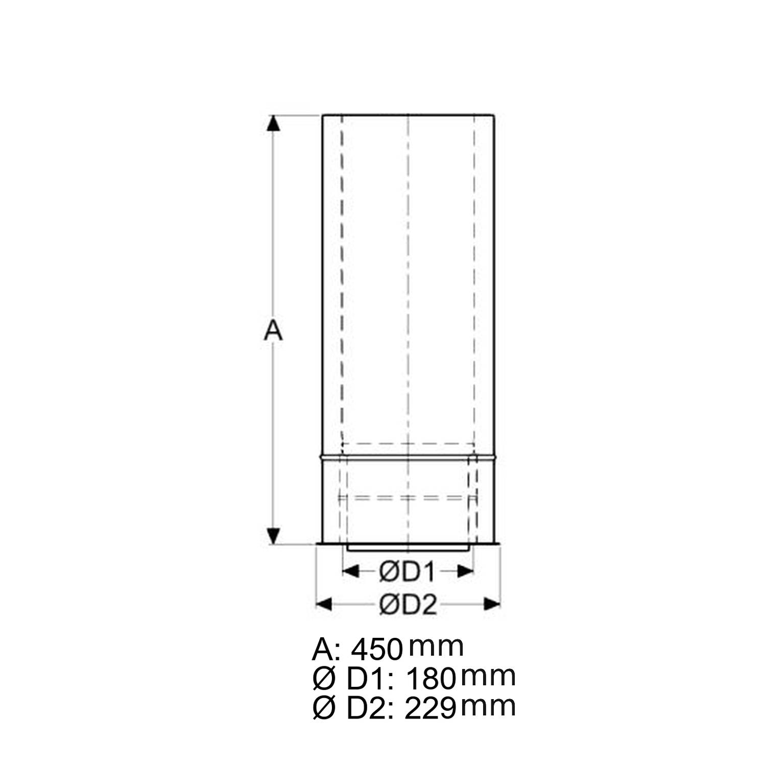 Schiedel manchon de traversée double paroi Ø180 isolé, raccourcissable pour ICS Ø200 mm double paroi brillant
