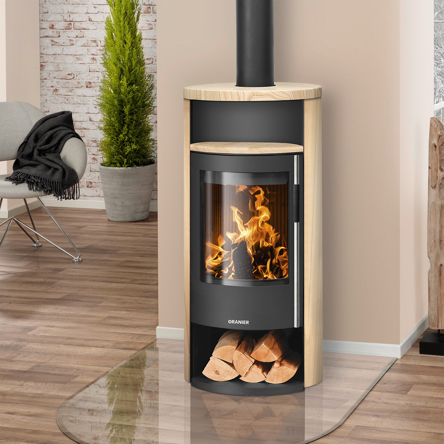 Oranier Polar Neo 6 Poêle à bois Acier Noir / Pierre de sable, DIBt
