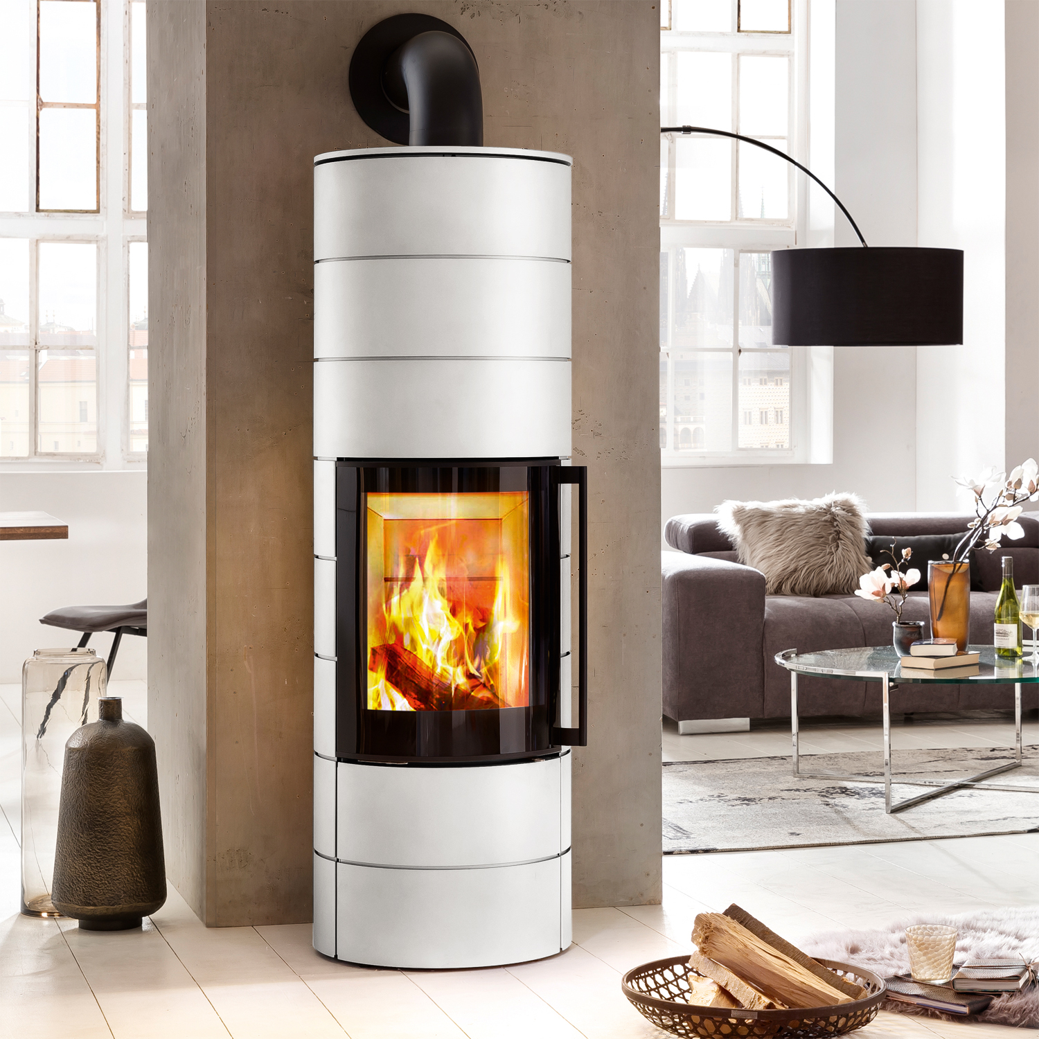 Spartherm ambiente a4 poêle à bois avec échangeur d'eau en acier blanc RLU