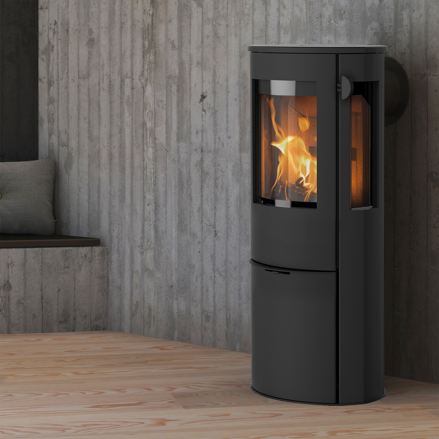 Lotus Liva 6G RLU Poêle à bois Noir, sortie de fumée arrière
