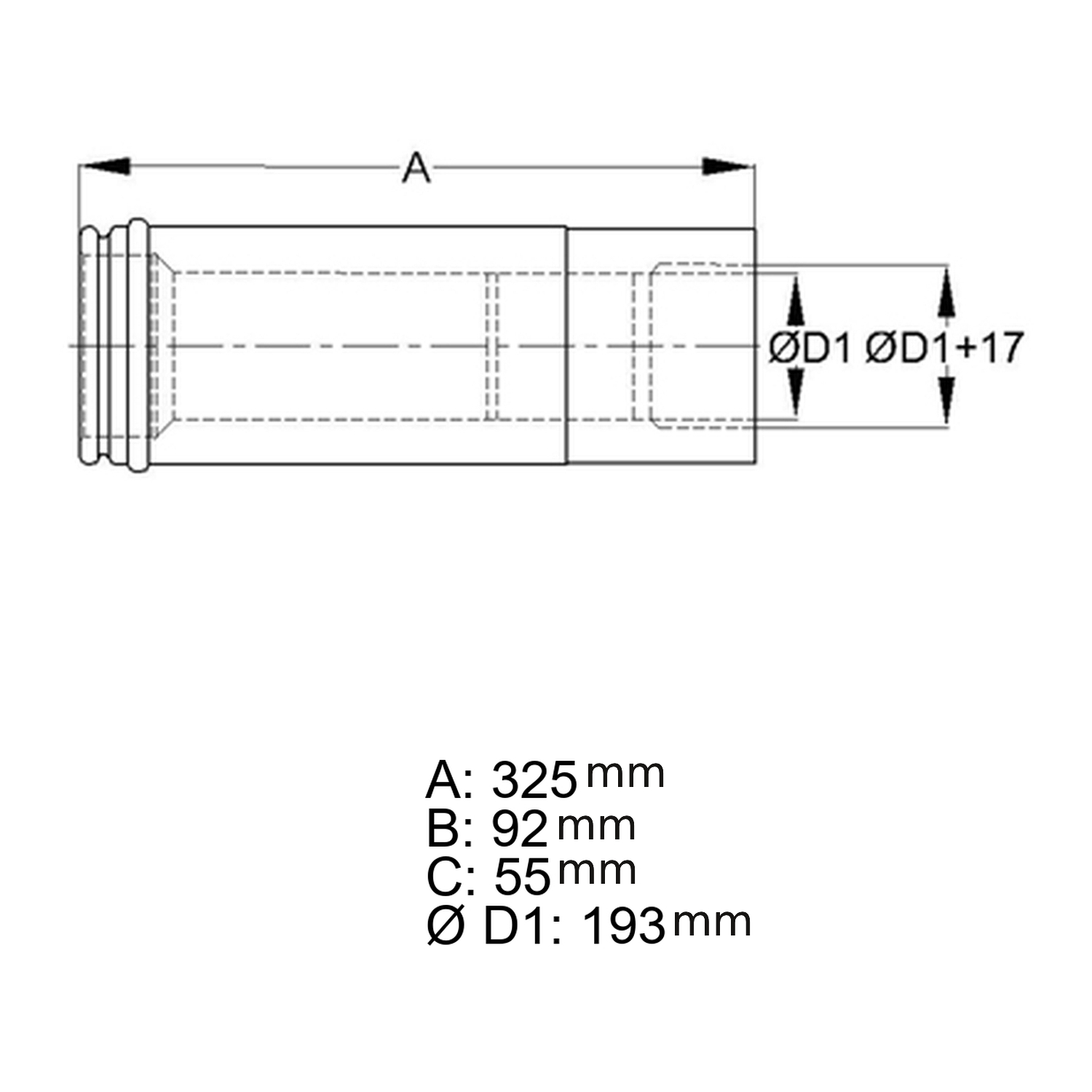 Schiedel manchon de raccordement Ø200 simple paroi, raccourcissable pour ICS Ø200 mm double paroi brillant