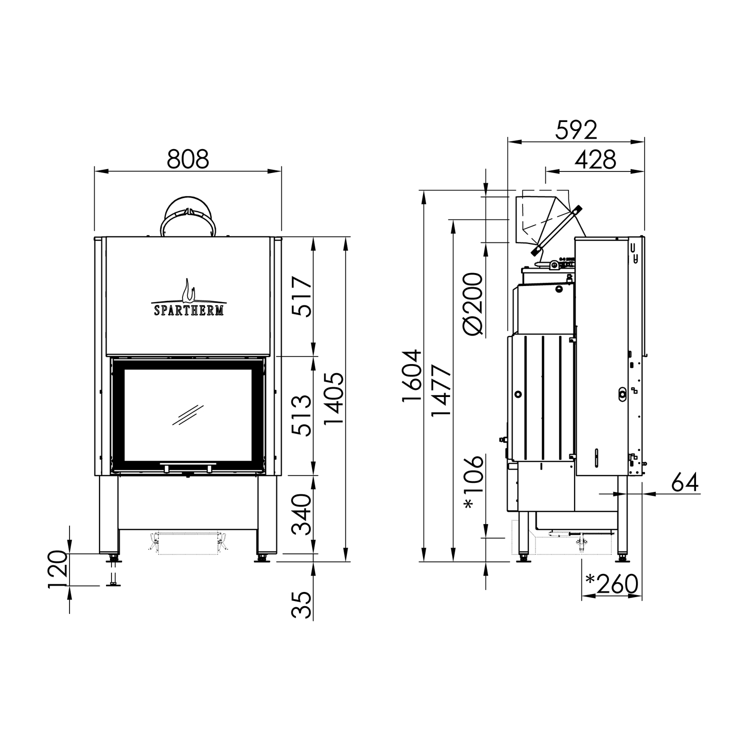 Spartherm Varia 1Vh H2O XL 9 kW insert de cheminée hydraulique
