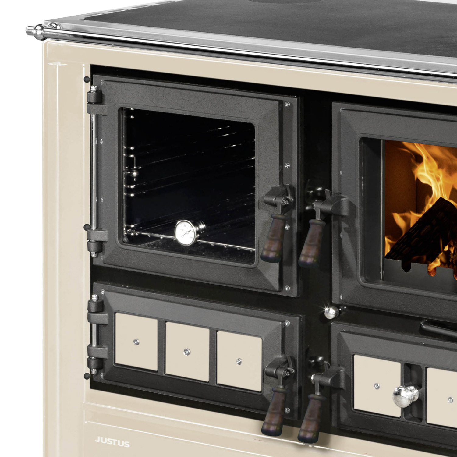 Justus Rustico-90 2.0 Poêle de cuisine en acier crème, compartiment de cuisson à gauche