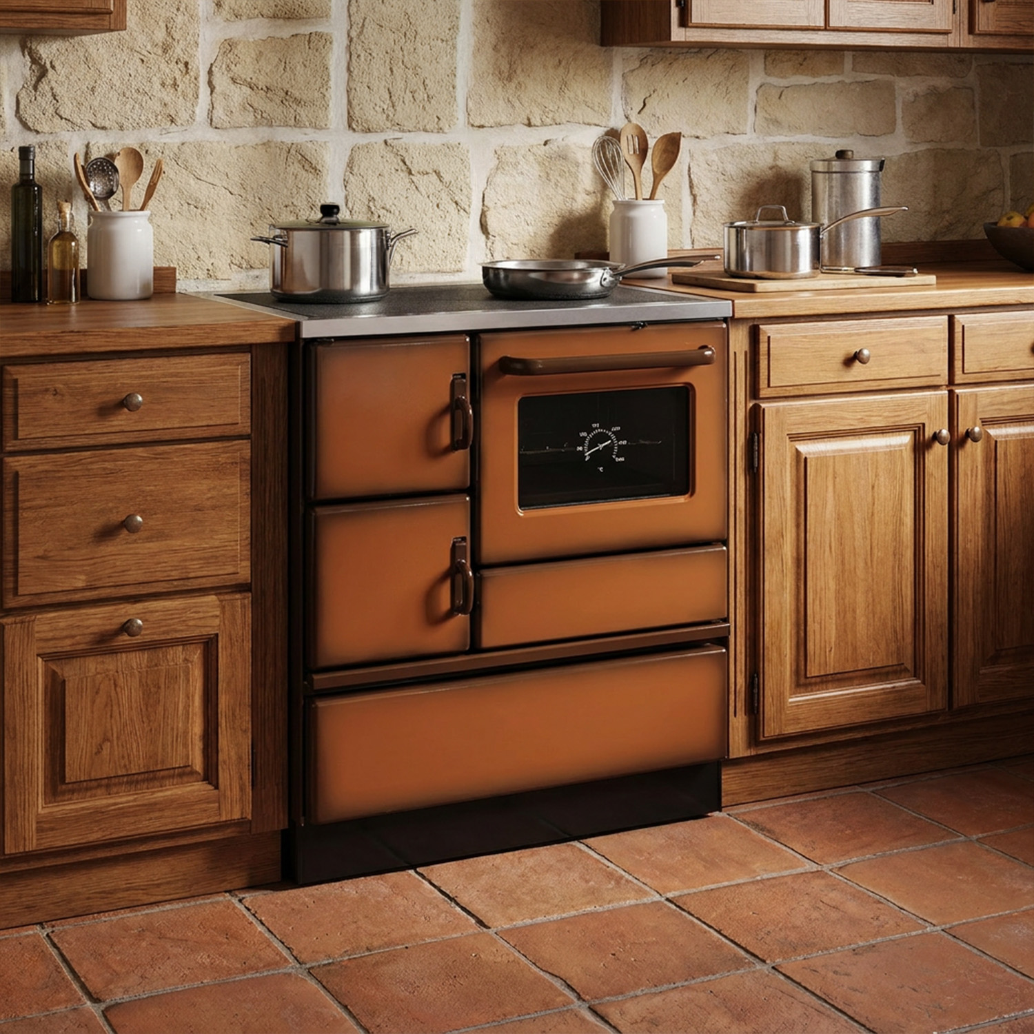 Wamsler K 128 Cuisinière à bois à droite marron avec plaque vitrocéramique