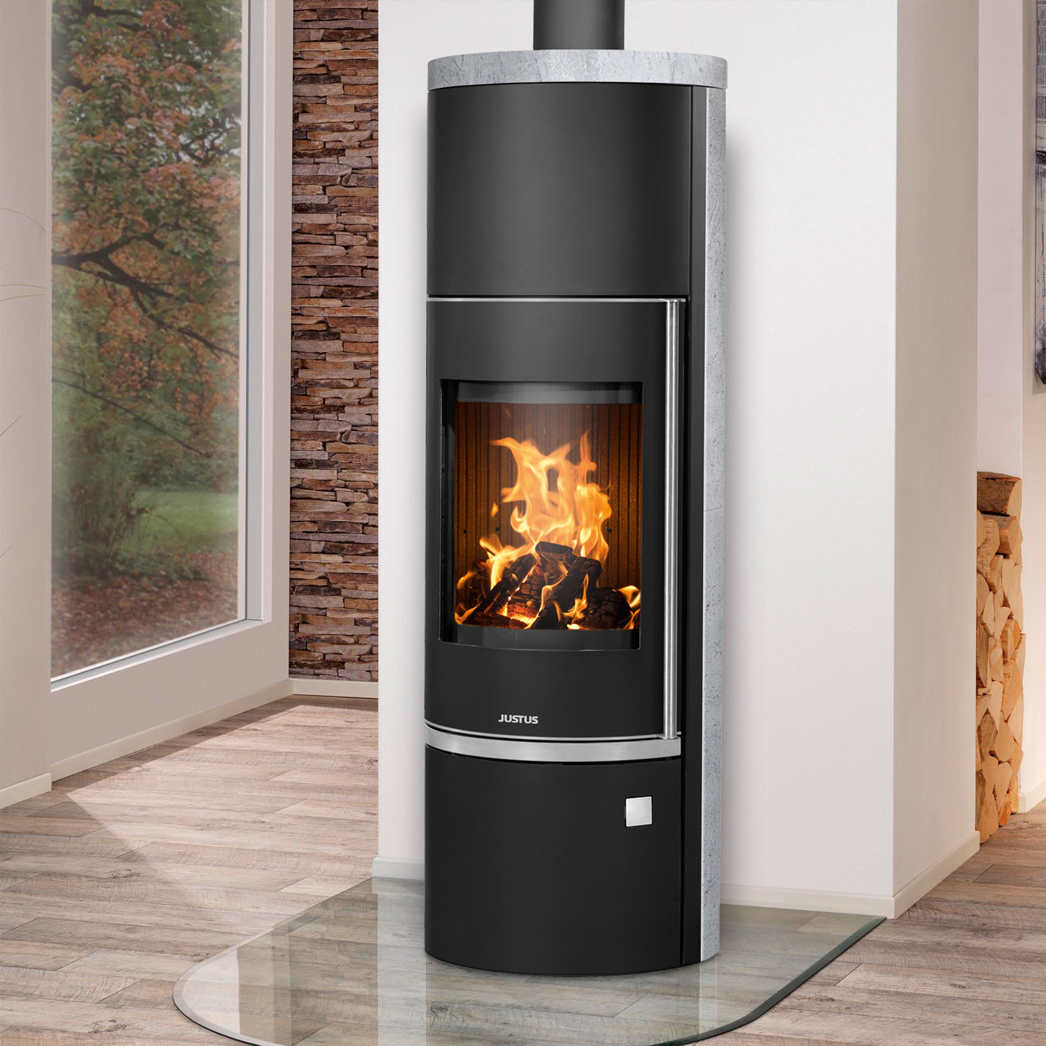 Justus Faro Aqua 2.0 Poêle à bois avec échangeur d'eau en acier noir avec revêtement en stéatite.