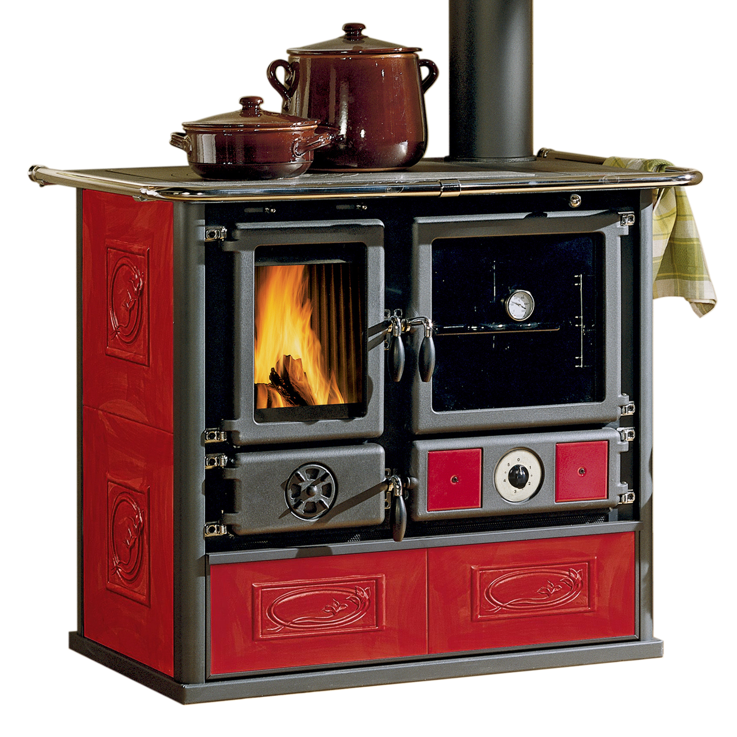 La Nordica Termorosa DSA Bordeaux Poêle à bois hydro avec ensemble complet de réservoir tampon TPSM 600