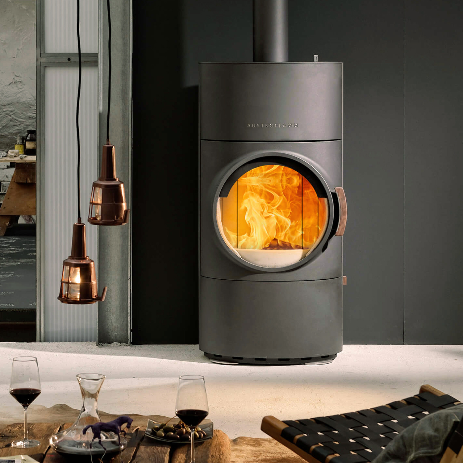 Austroflamm Clou Xtra poêle à bois en acier gris fonte RR en haut ou à l'arrière Austroflamm Clou Xtra poêle à bois en acier gris fonte RR en haut ou à l'arrière