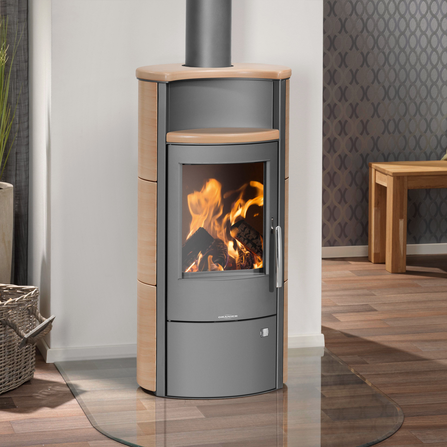 Oranier Pori 5 Poêle à bois Acier Gris Fonte / Carrelage Corretto