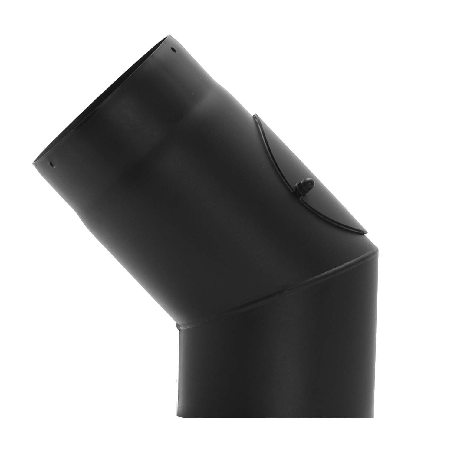 Coude de conduit de fumée Raik / Tuyau de poêle 250 mm - 45° avec ouverture de nettoyage noir Coude de conduit de fumée Raik / Tuyau de poêle 250 mm - 45° avec ouverture de nettoyage noir