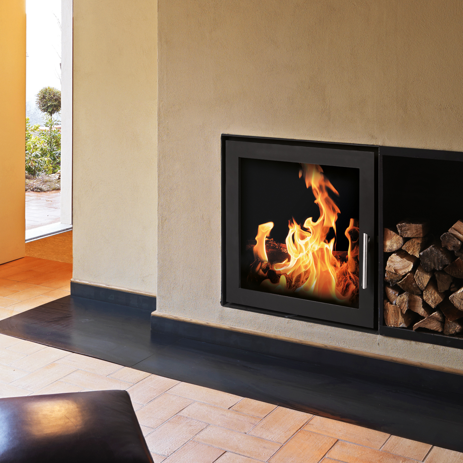 Insert de cheminée avec récupération d'eau Schmitzker No4 avec cadre en acier 22 KW