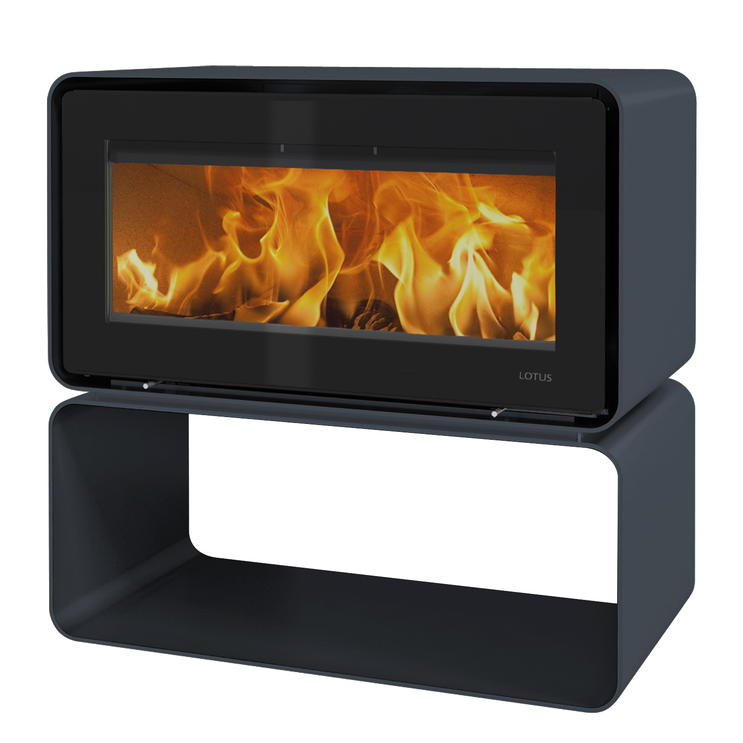 Poêle à bois Lotus Living Cube Ocean Dark, sortie de fumée arrière Poêle à bois Lotus Living Cube Ocean Dark, sortie de fumée arrière