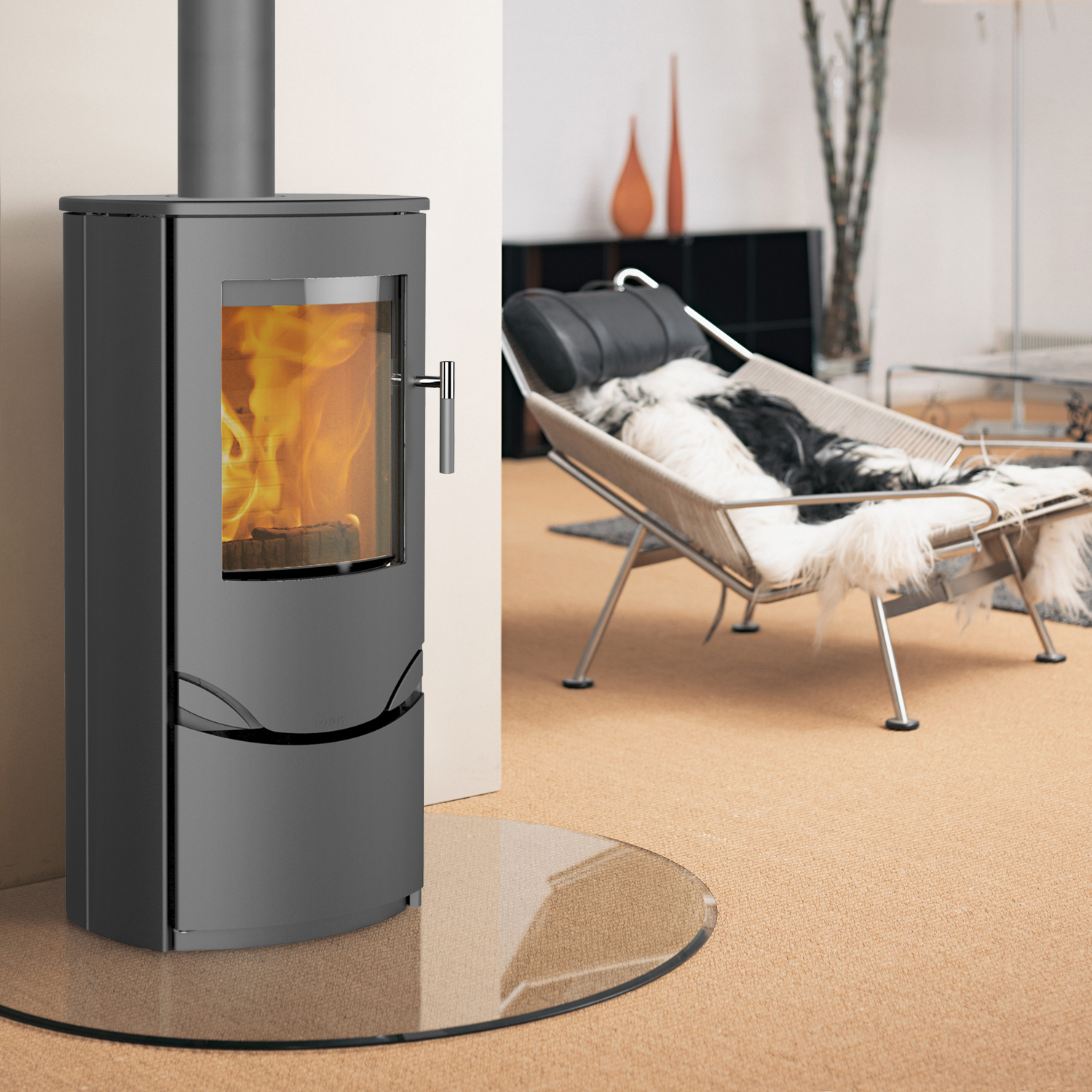 Poêle à bois Lotus Prio 5 gris, évacuation des fumées par le haut