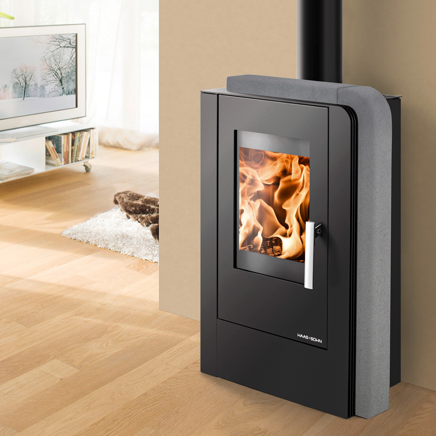Haas+Sohn Aruba easy Poêle à bois Noir / Quartzite Gris