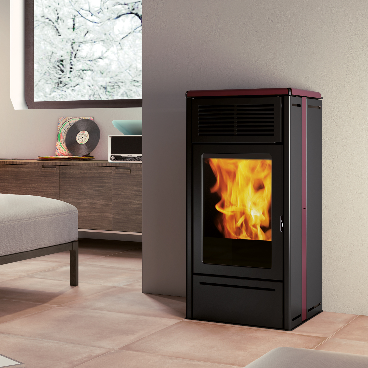 Edilkamin Nara2 Up poêle à granulés céramique Bordeaux Edilkamin Nara2 Up poêle à granulés céramique Bordeaux