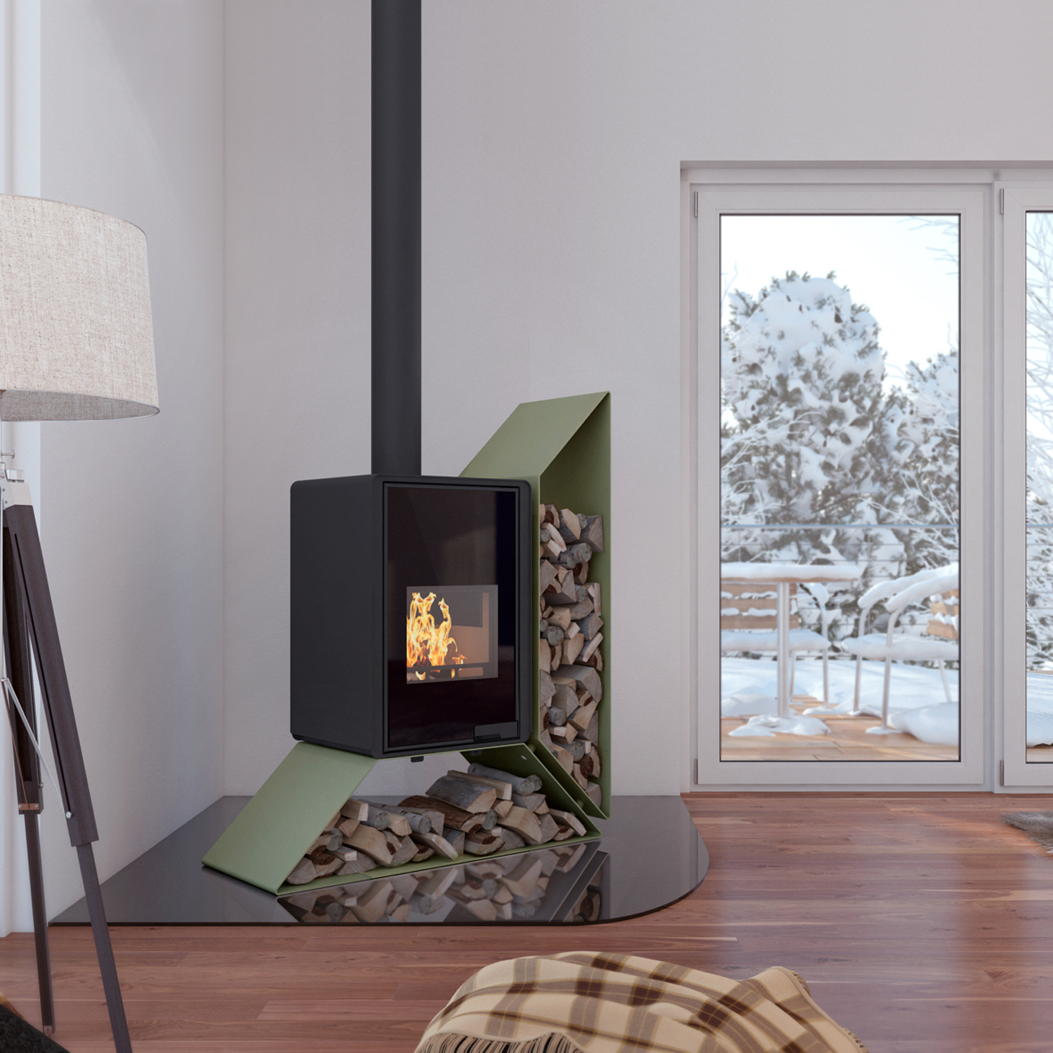 HS Flamingo Deluxe Kampa Poêle à bois Olive Étagère droite