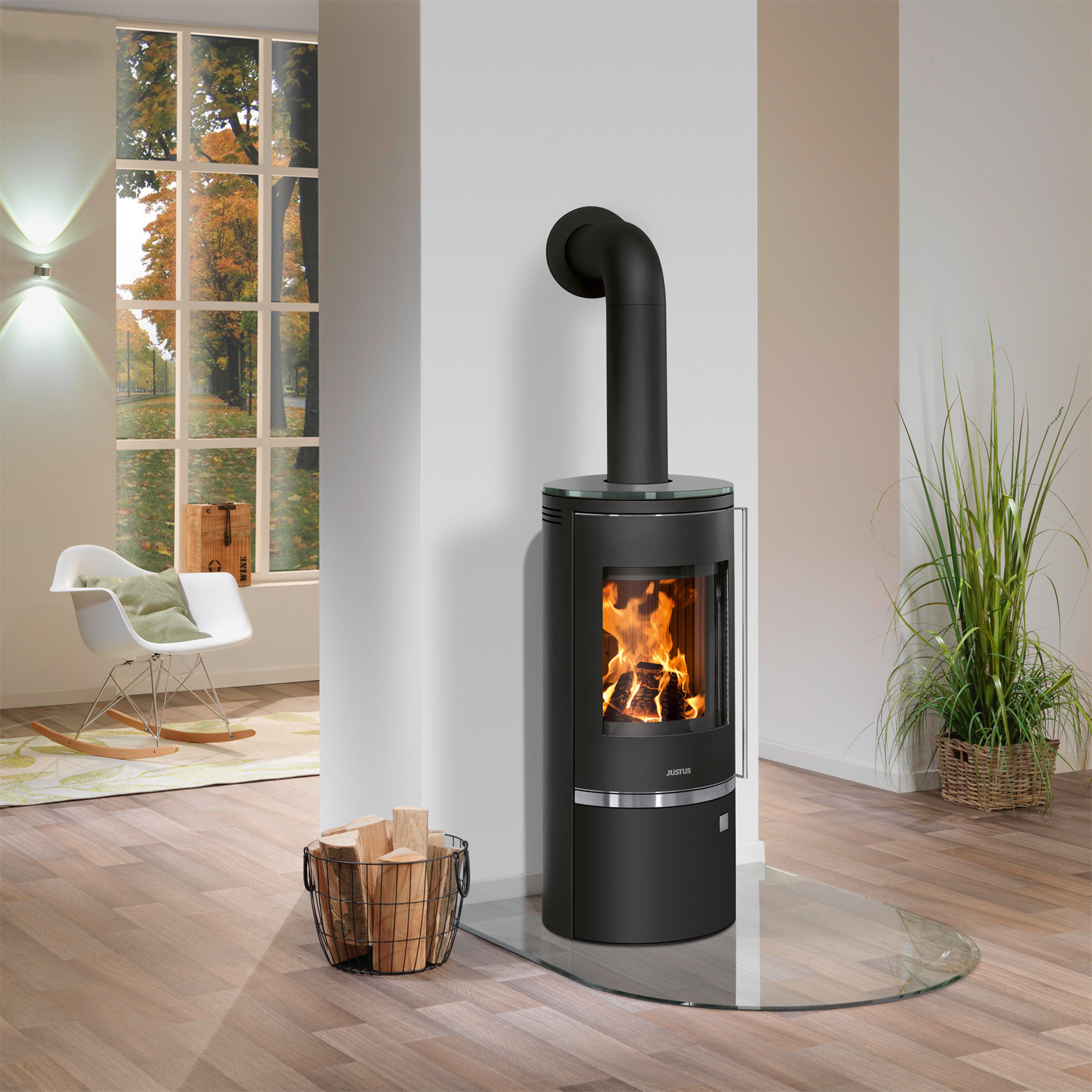 Justus Faro Top 2.0 Poêle à bois en acier noir avec plaque de recouvrement en verre