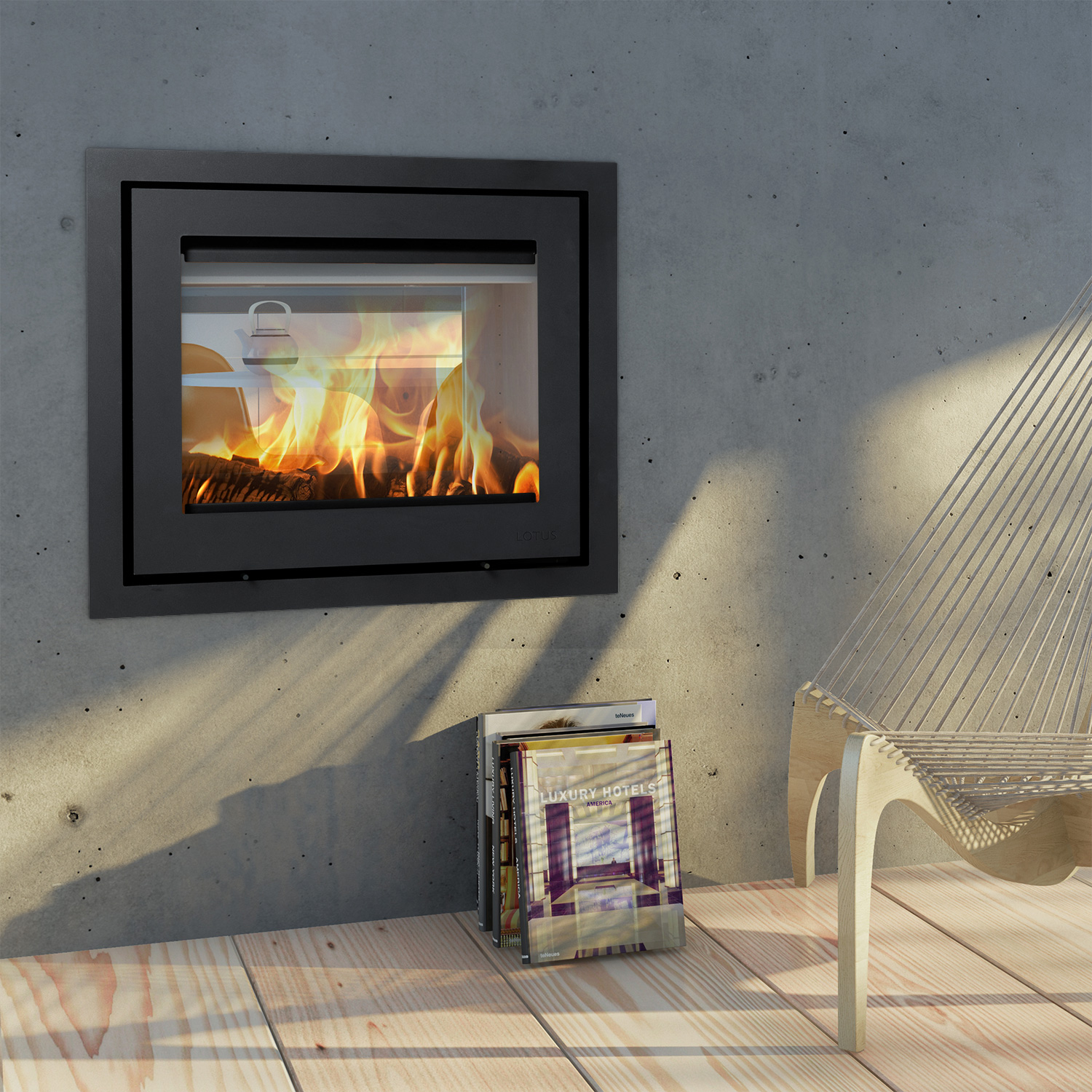 Lotus H570 T Insert de cheminée couleur noir, charnières à gauche Lotus H570 T Insert de cheminée couleur noir, charnières à gauche