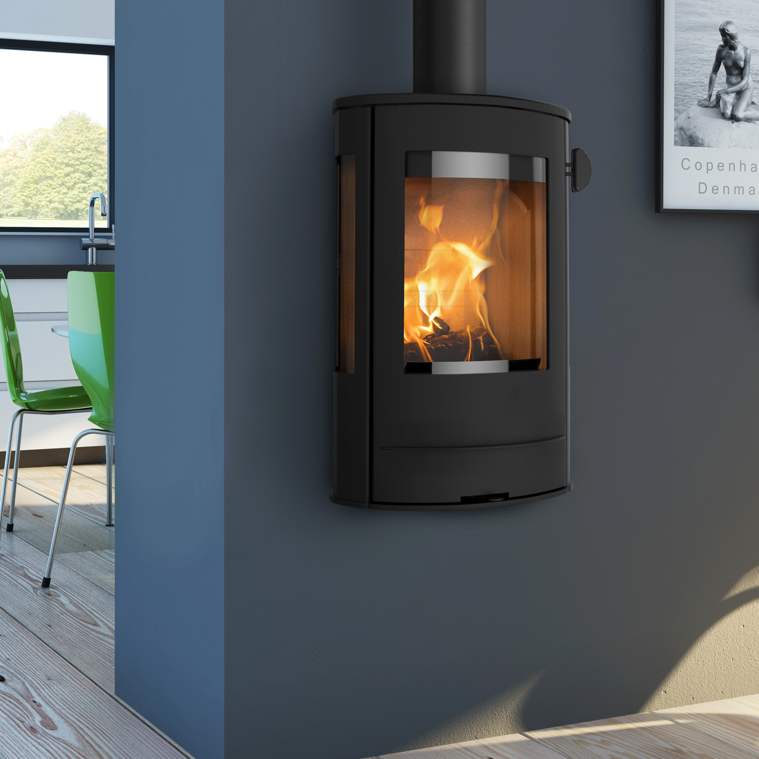 Poêle à bois Lotus Liva 8G Noir, sortie de fumée par le haut
