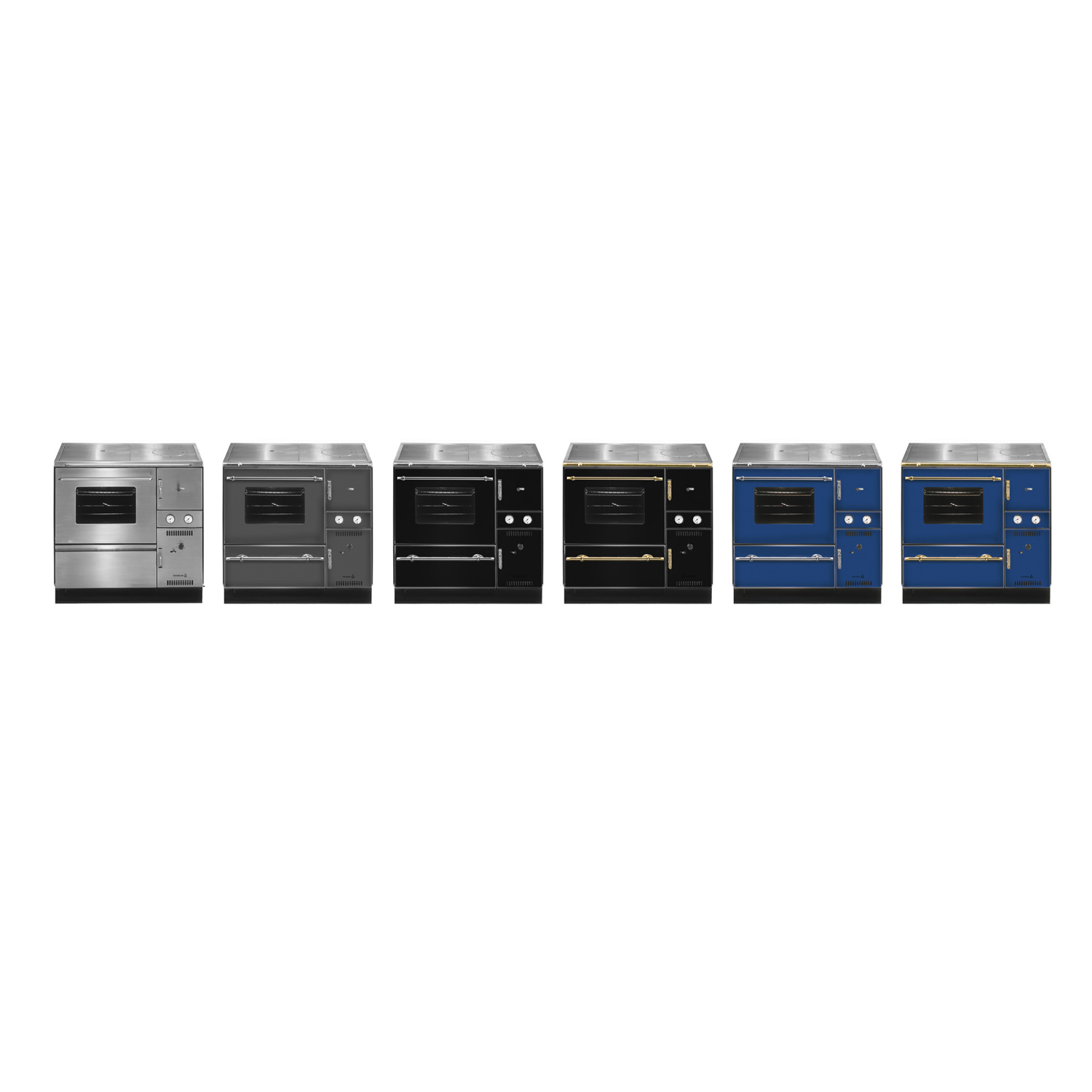 Wamsler K 148 CL cuisinière à bois avec échangeur d'eau Bleu / Or, conduit de fumée à gauche